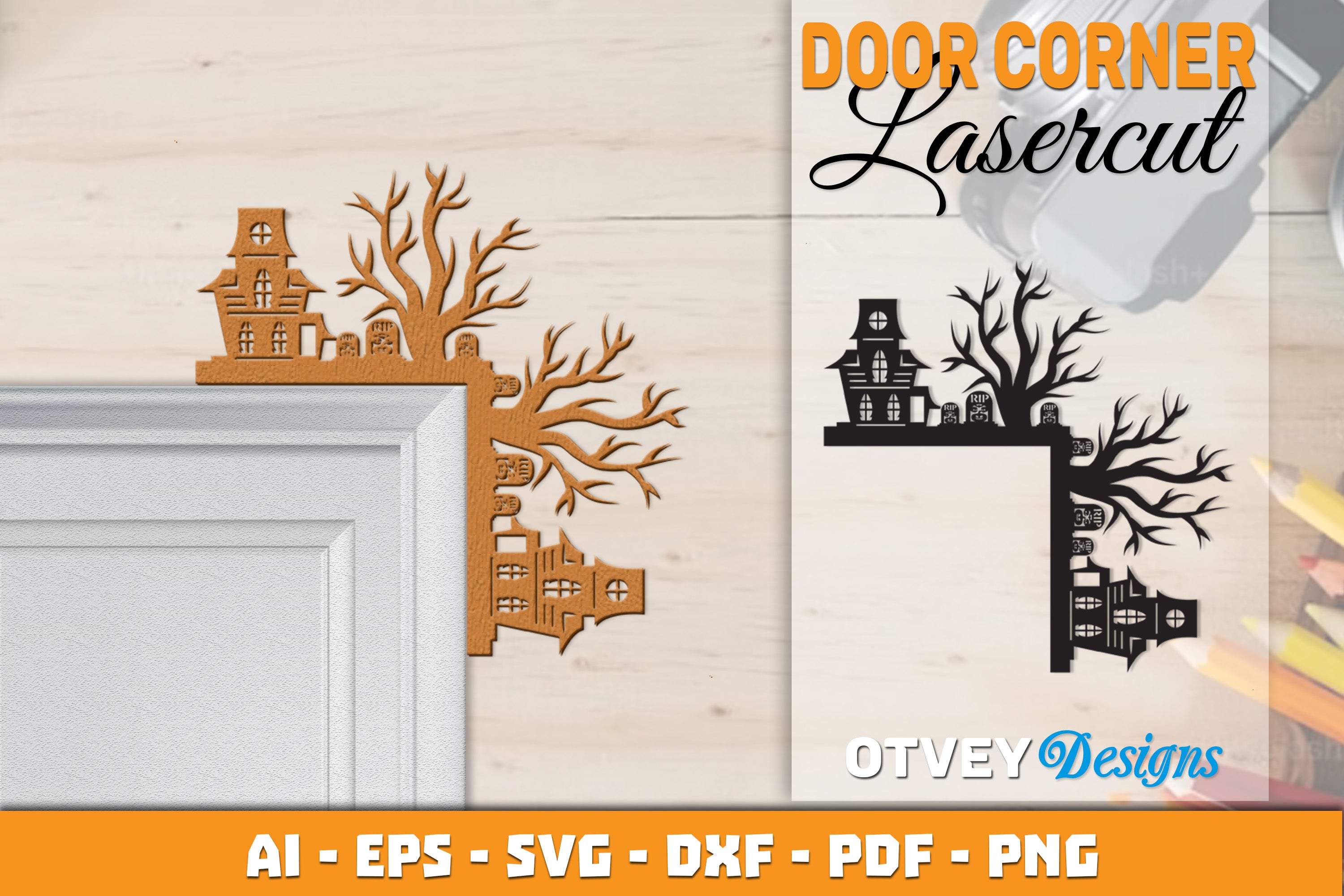Halloween Door Corner Lasercut SVG Bundle 8 - CraftNest - Digital Crafting and Art