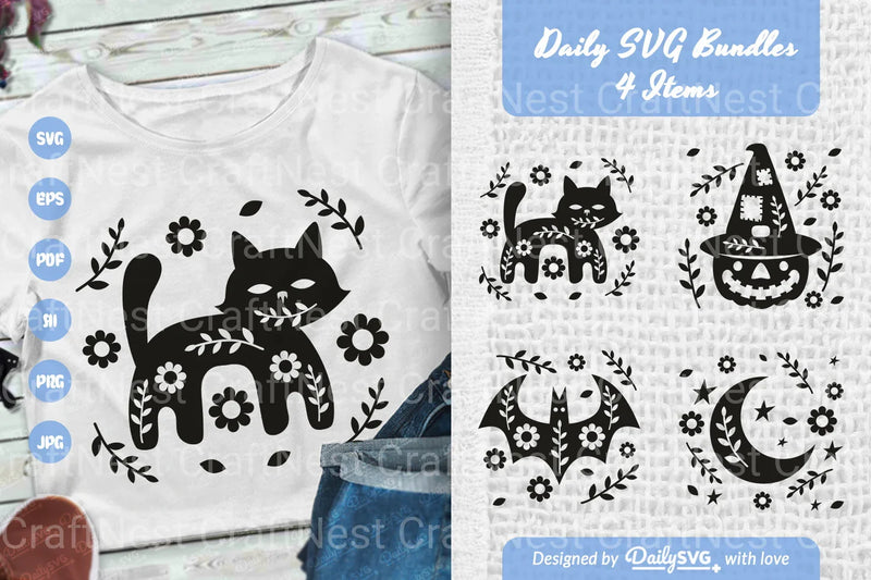 Halloween Folk Art Clipart SVG Bundle - 4 Items - CraftNest - Digital Crafting and Art