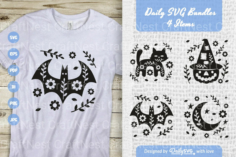 Halloween Folk Art Clipart SVG Bundle - 4 Items - CraftNest - Digital Crafting and Art