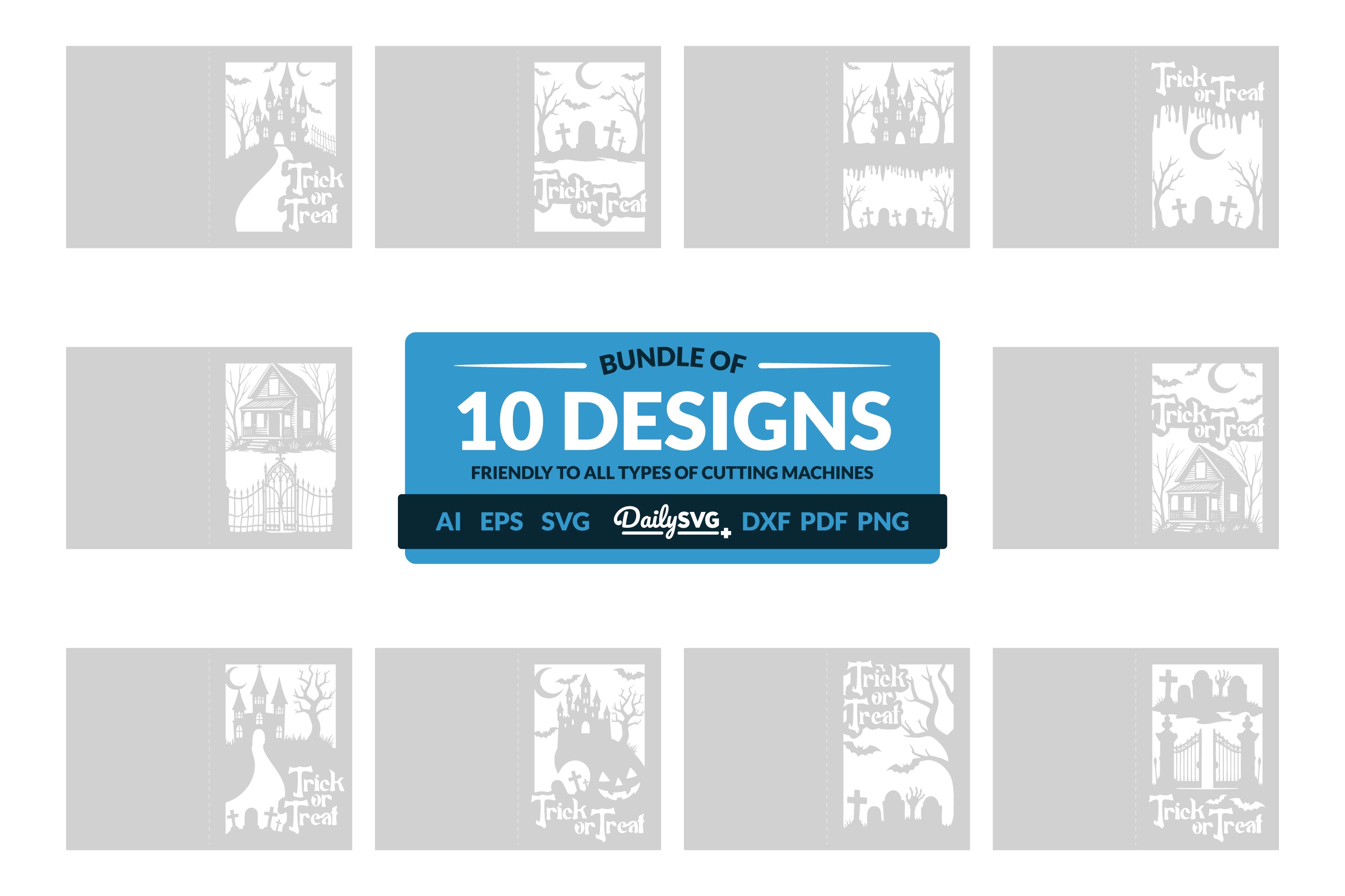 Halloween Greeting Card Papercut Clipart SVG Bundle