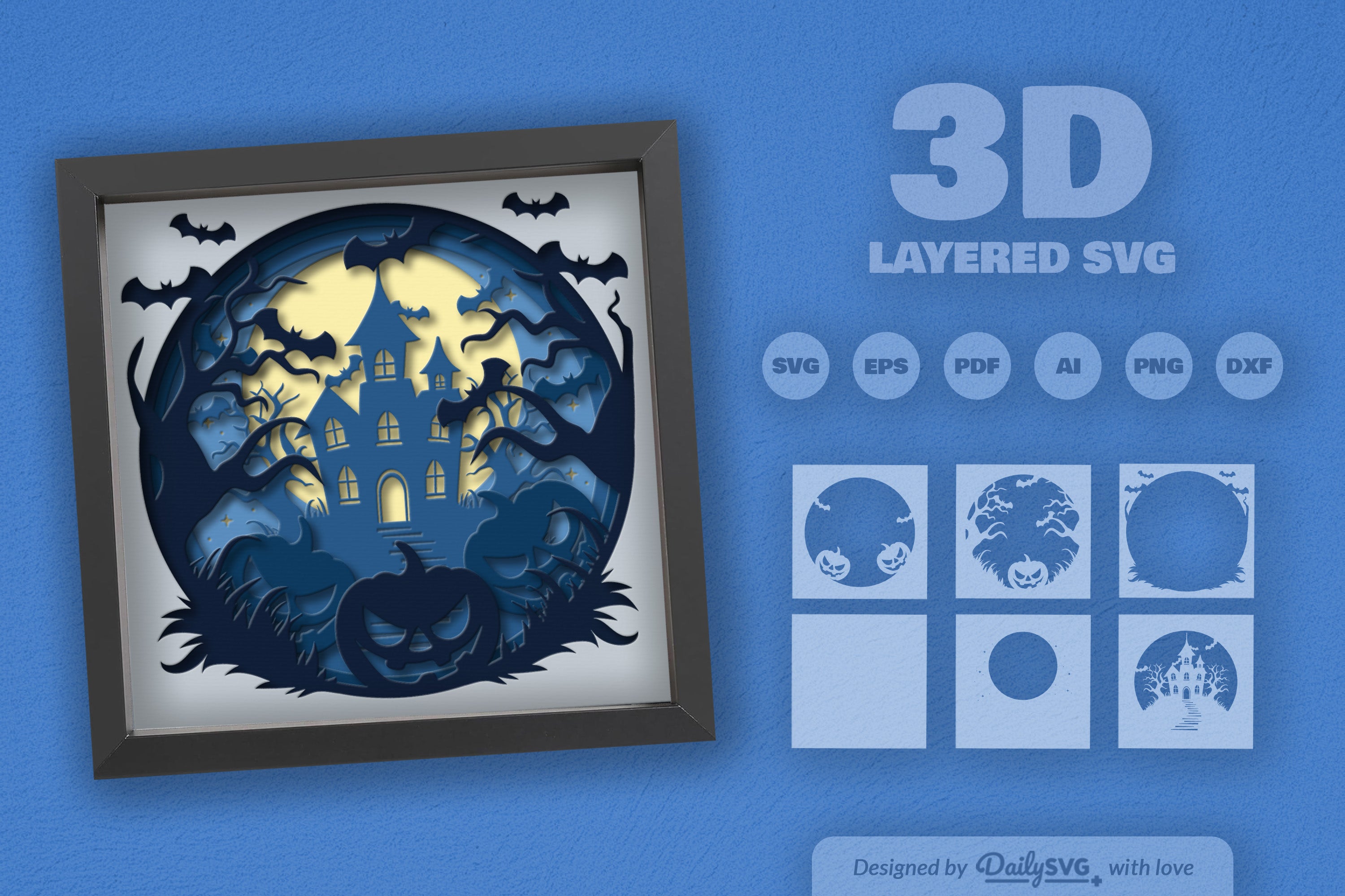 Halloween Haunted House Papercut SVG Bundle with Pumpkin