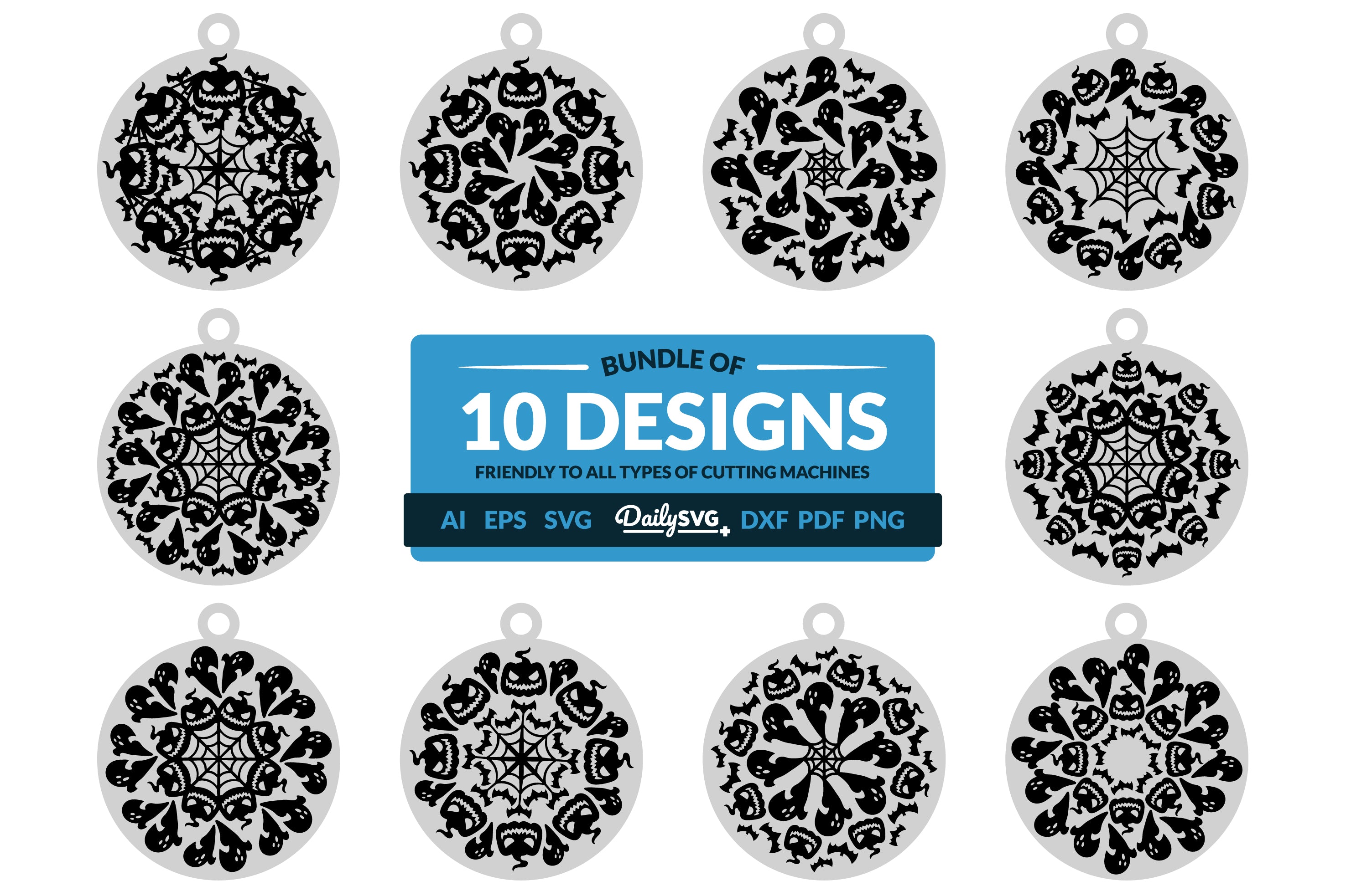 Halloween Mandala Keychain Clipart SVG Bundle