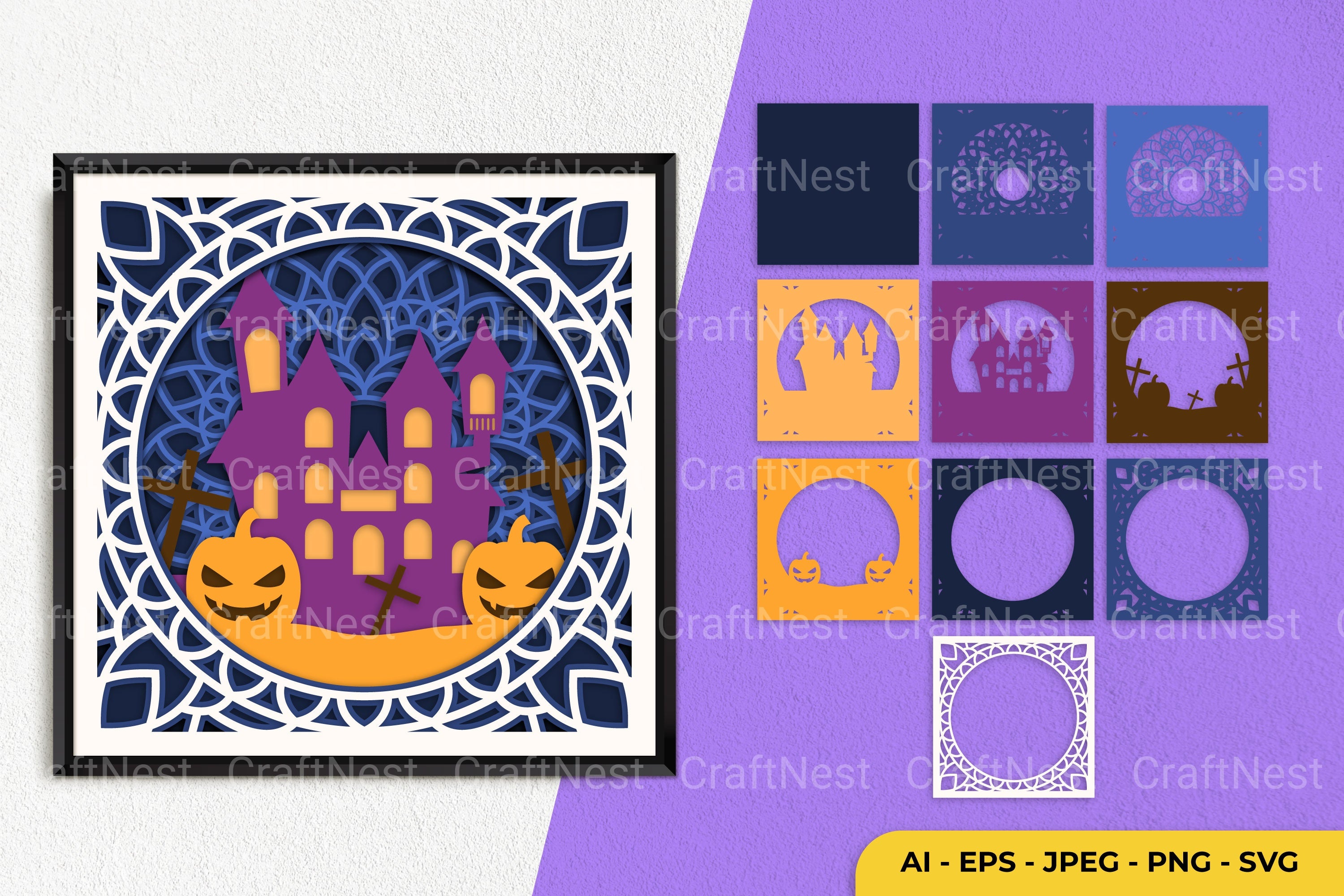 Halloween Mandala Layered Papercut SVG Clipart Bundle