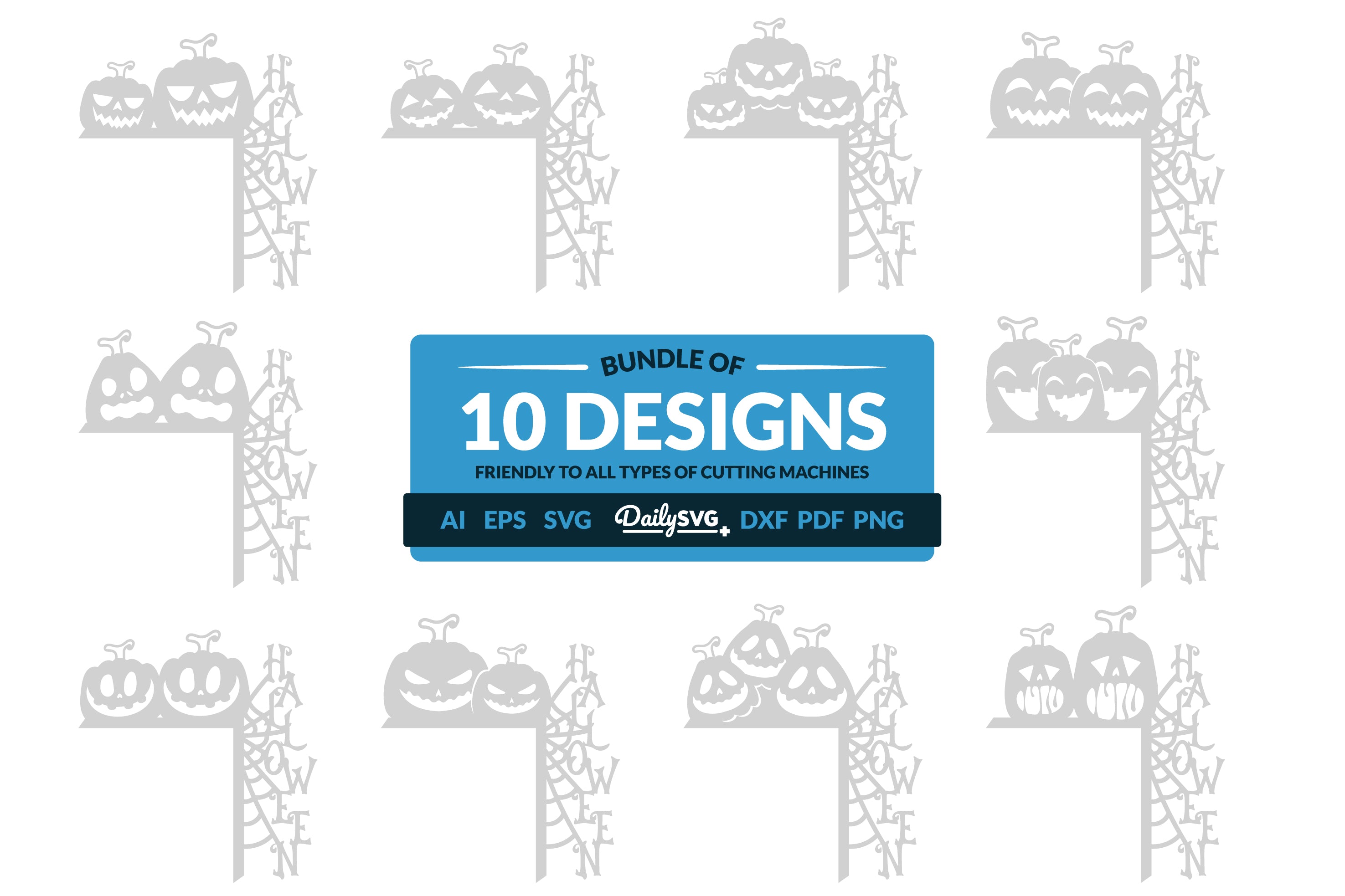 Halloween Pumpkin Door Corner Laser Cut Clipart SVG Bundle