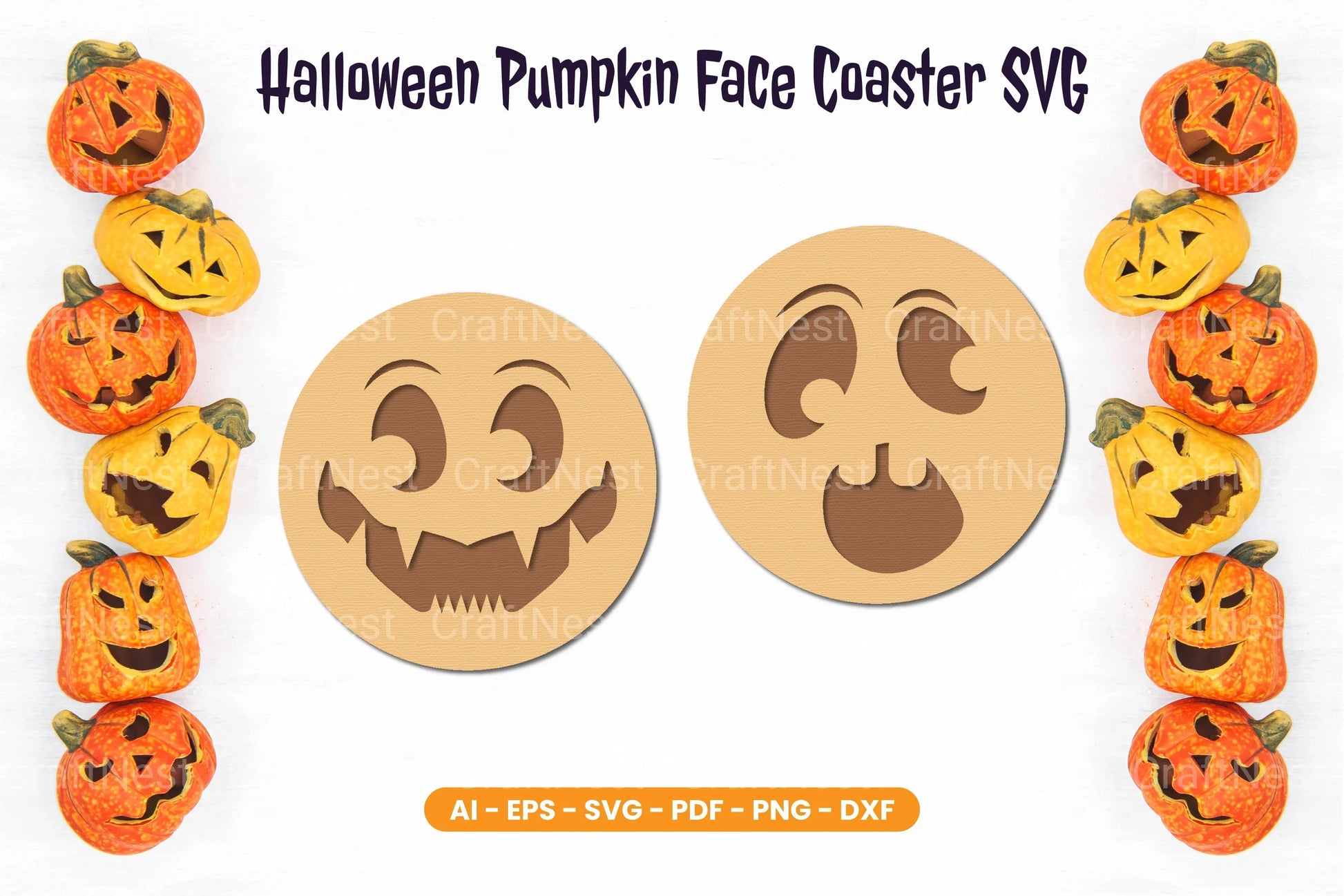 Halloween Pumpkin Face Coaster SVG Bundle - CraftNest - Digital Crafting and Art