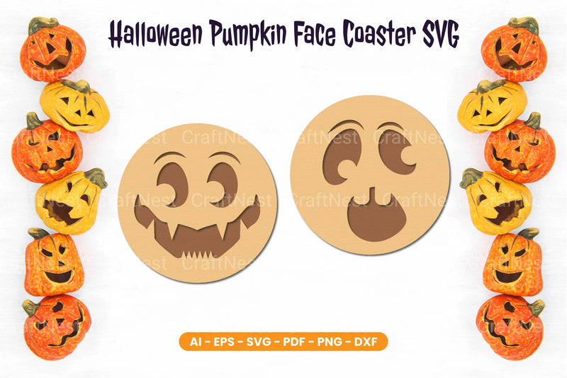 Halloween Pumpkin Face Coaster SVG Bundle - CraftNest - Digital Crafting and Art