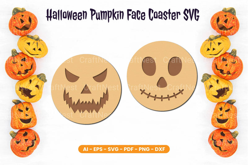 Halloween Pumpkin Face Coaster SVG Bundle - CraftNest - Digital Crafting and Art