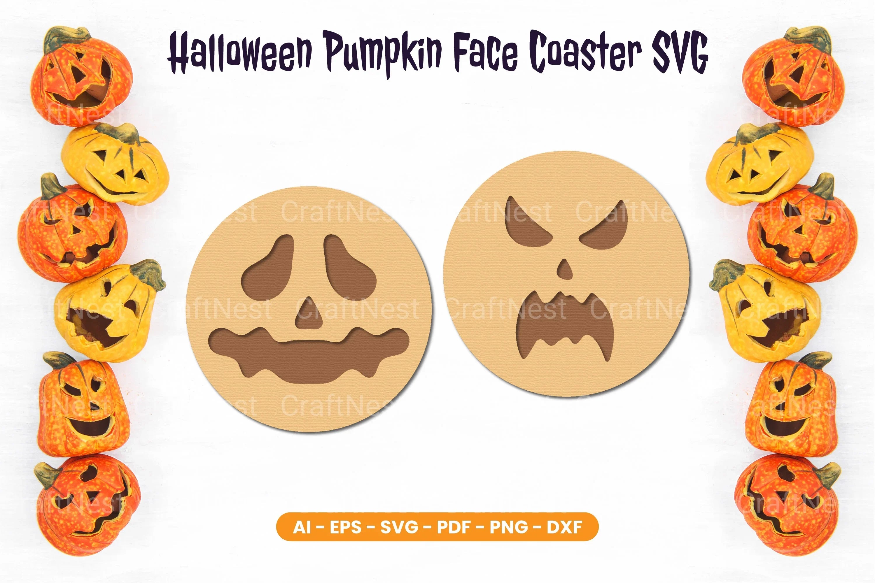 Halloween Pumpkin Face Coaster SVG Bundle - CraftNest - Digital Crafting and Art