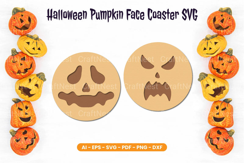 Halloween Pumpkin Face Coaster SVG Bundle - CraftNest - Digital Crafting and Art