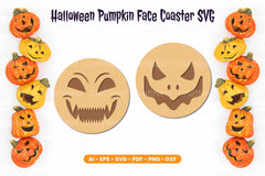 Halloween Pumpkin Face Coaster SVG Bundle - CraftNest - Digital Crafting and Art