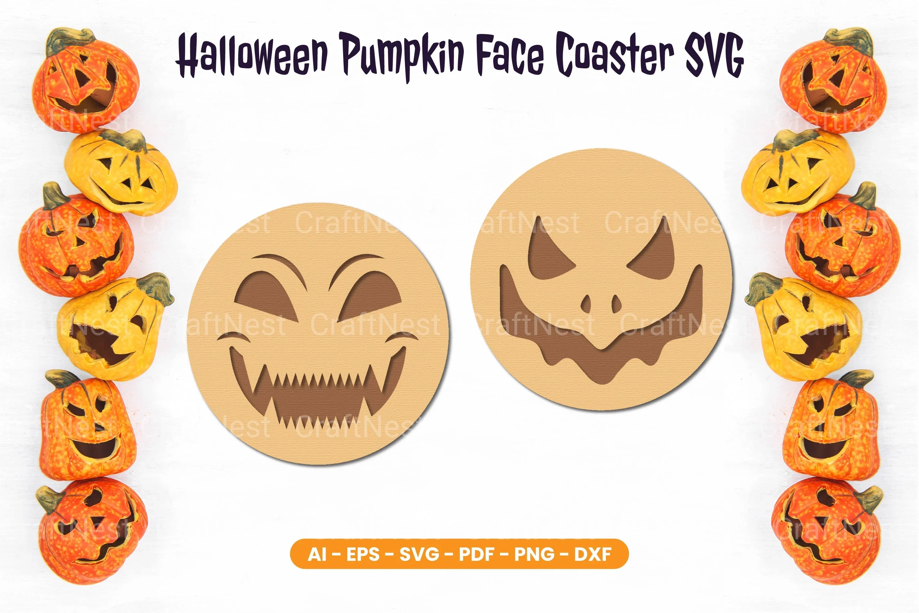 Halloween Pumpkin Face Coaster SVG Bundle - CraftNest - Digital Crafting and Art