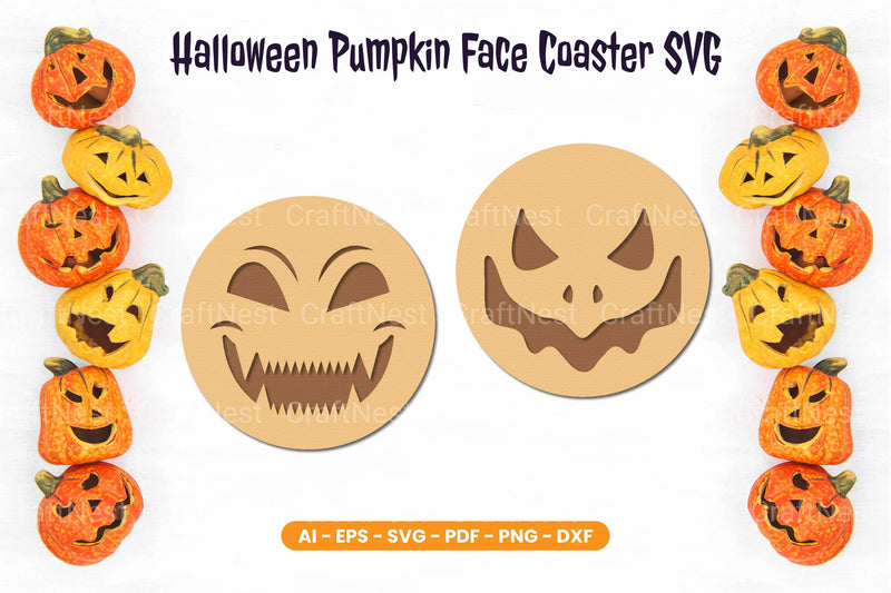 Halloween Pumpkin Face Coaster SVG Bundle - CraftNest - Digital Crafting and Art