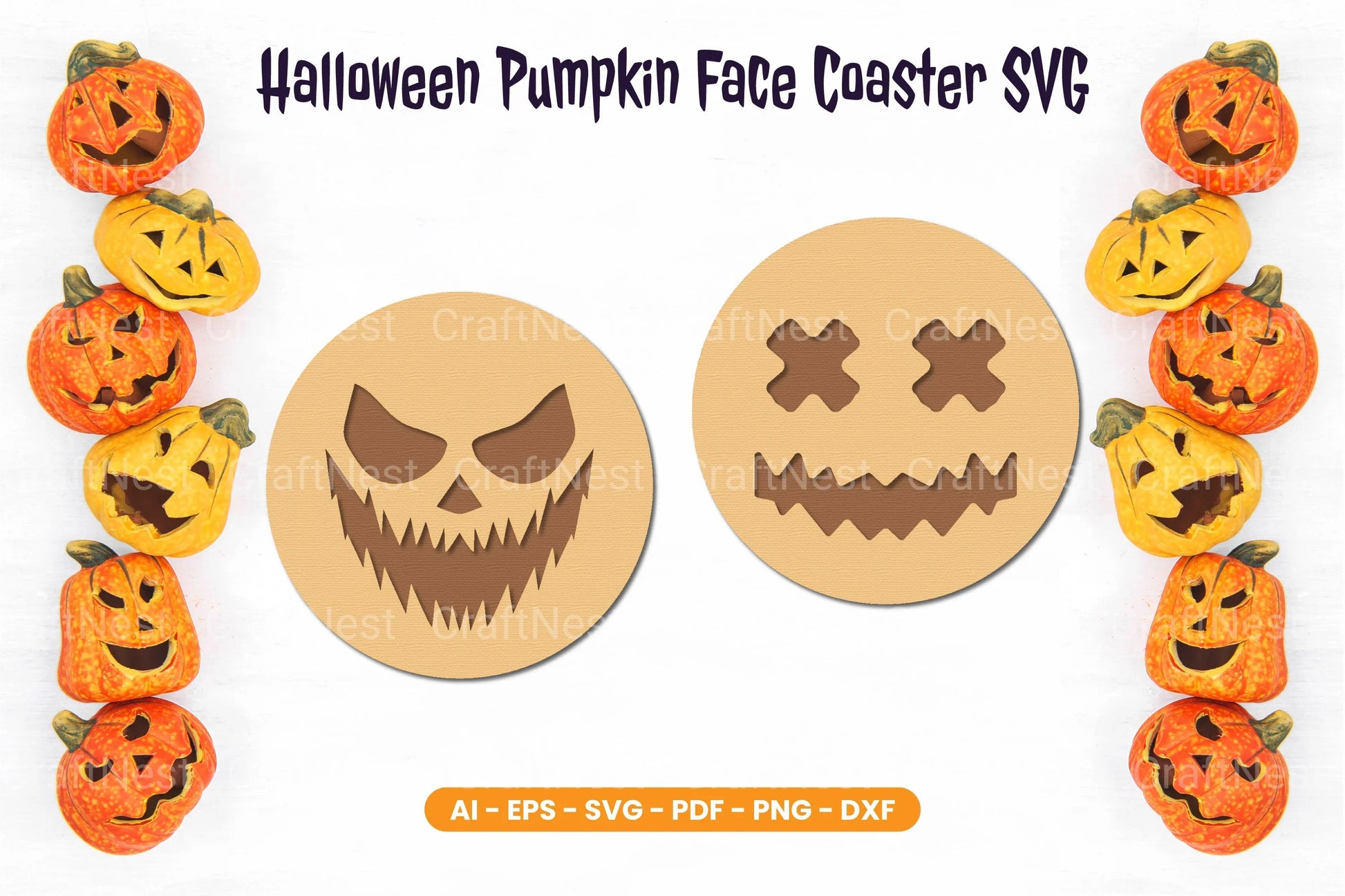Halloween Pumpkin Face Coaster SVG Bundle - Clipart Bundle - CraftNest - Digital Crafting and Art