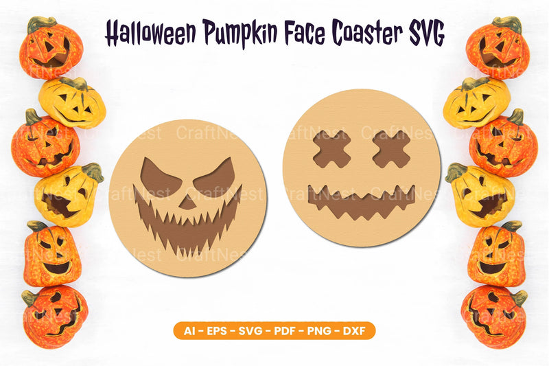 Halloween Pumpkin Face Coaster SVG Bundle - Clipart Bundle - CraftNest - Digital Crafting and Art