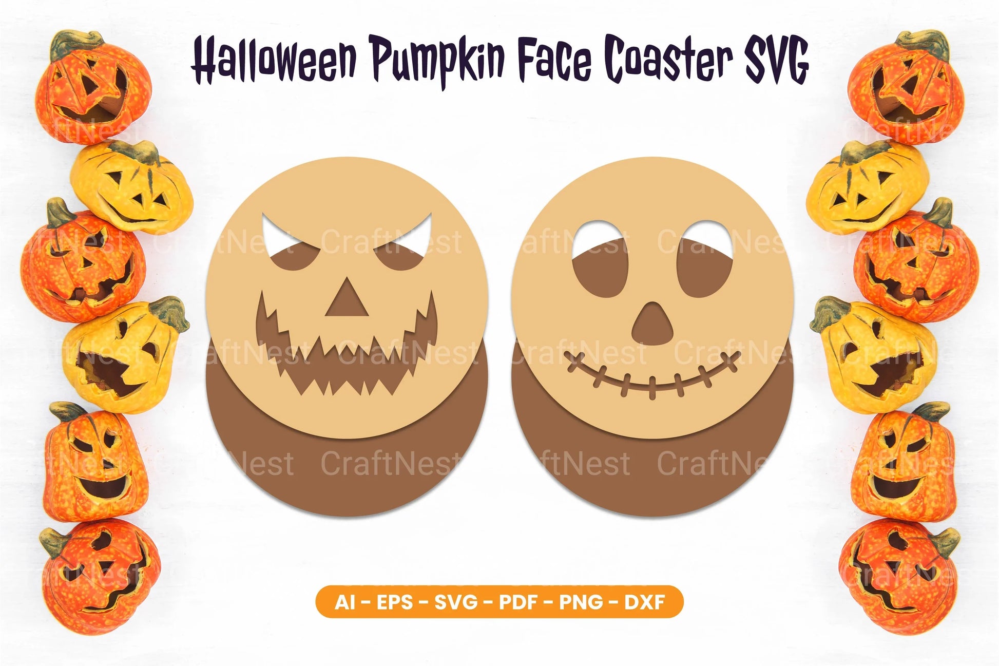 Halloween Pumpkin Face Coaster SVG Bundle - CraftNest - Digital Crafting and Art