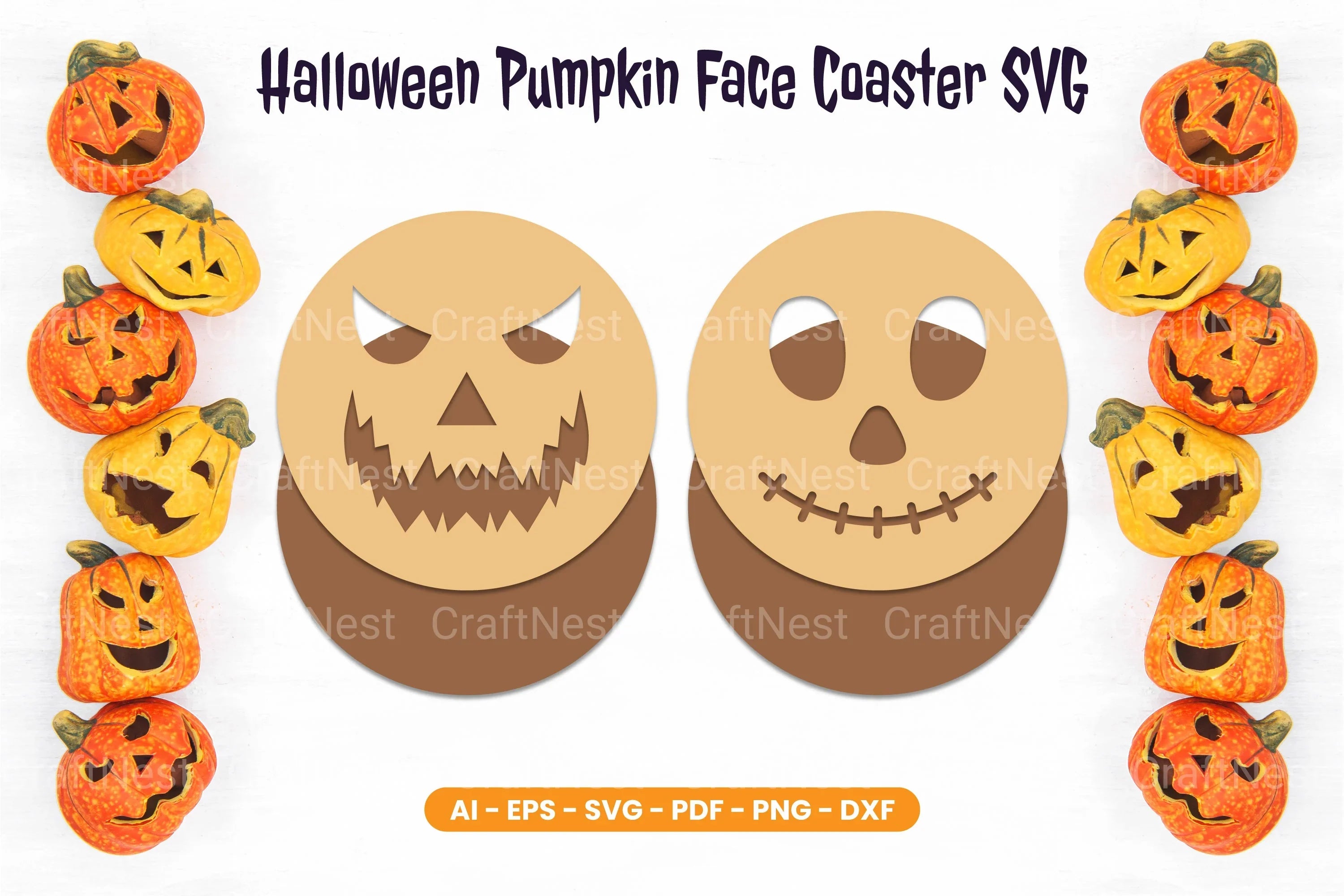 Halloween Pumpkin Face Coaster SVG Bundle - CraftNest - Digital Crafting and Art