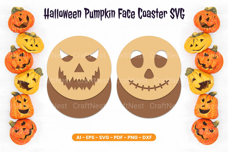 Halloween Pumpkin Face Coaster SVG Bundle - CraftNest - Digital Crafting and Art