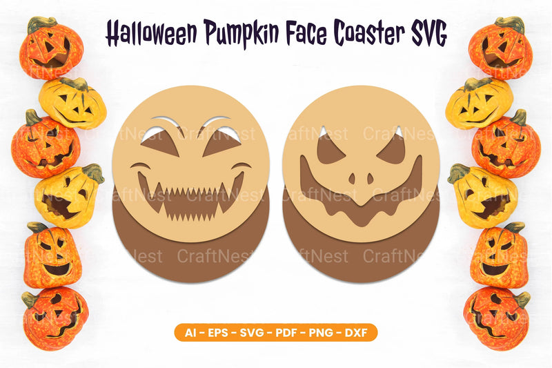Halloween Pumpkin Face Coaster SVG Bundle - CraftNest - Digital Crafting and Art
