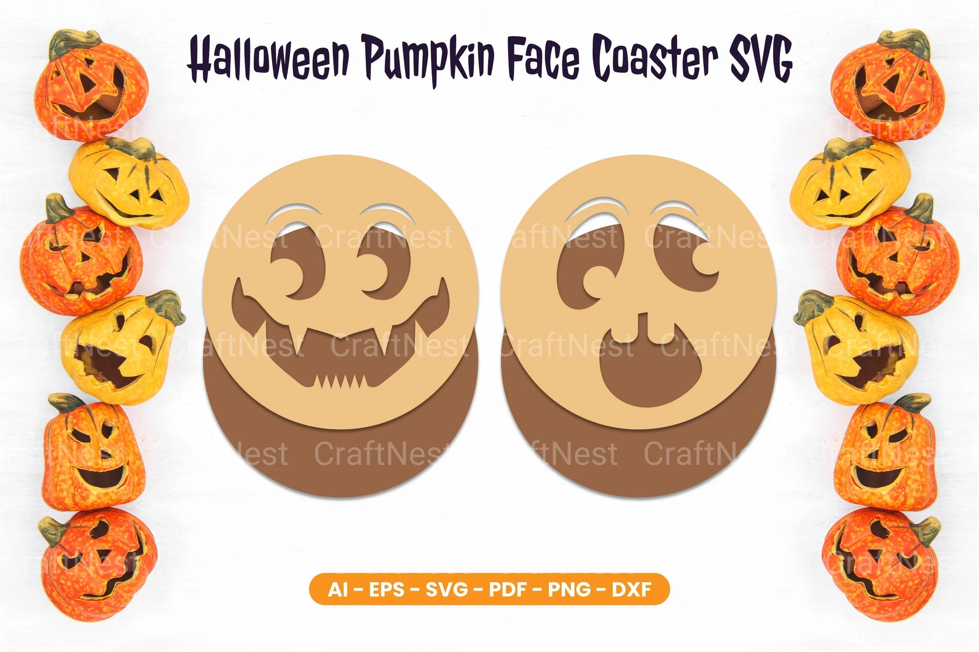 Halloween Pumpkin Face Coaster SVG Bundle - CraftNest - Digital Crafting and Art