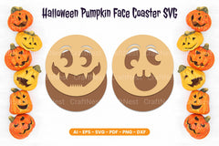 Halloween Pumpkin Face Coaster SVG Bundle - CraftNest - Digital Crafting and Art