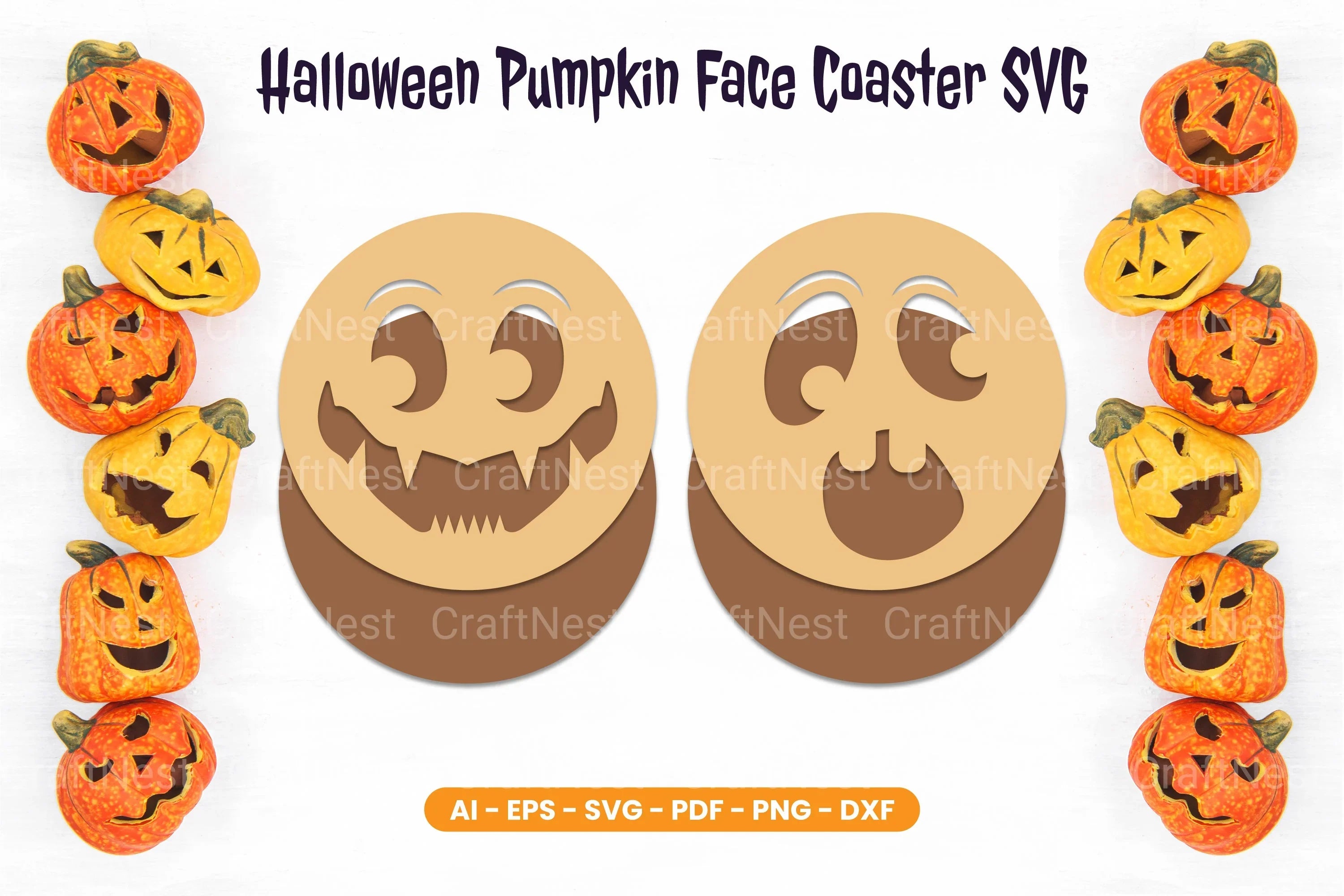 Halloween Pumpkin Face Coaster SVG Bundle - CraftNest - Digital Crafting and Art