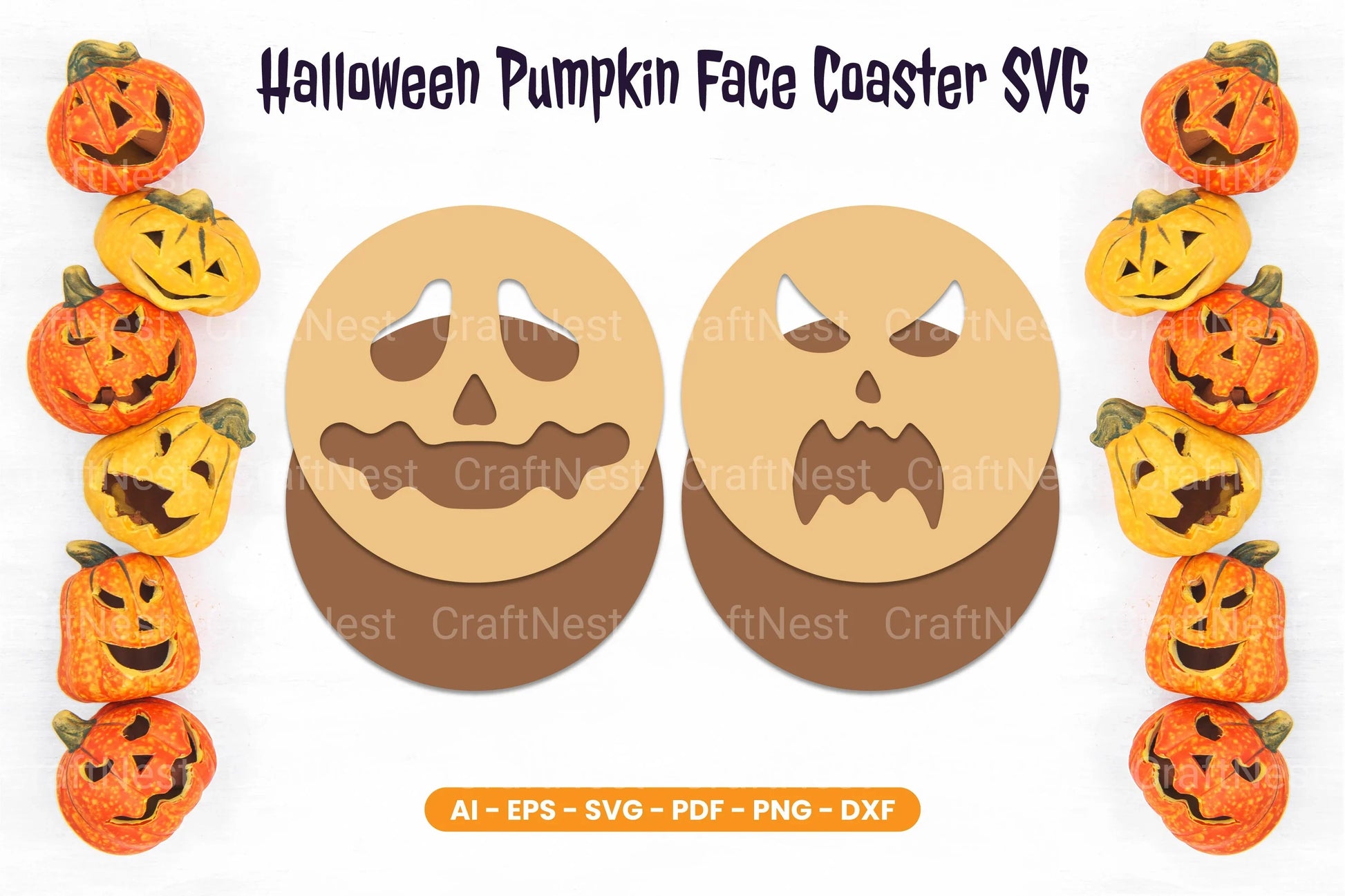 Halloween Pumpkin Face Coaster SVG Bundle - CraftNest - Digital Crafting and Art