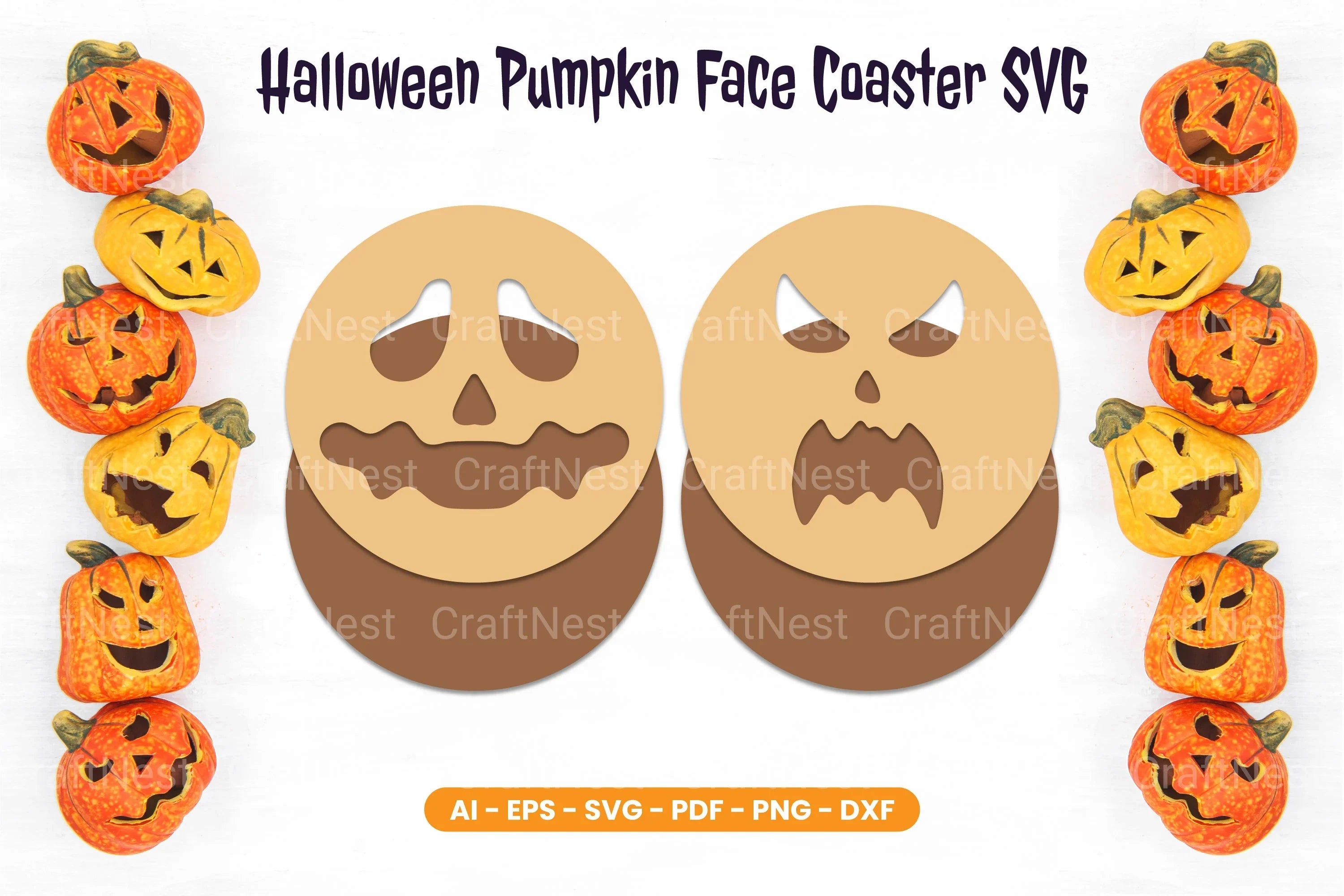 Halloween Pumpkin Face Coaster SVG Bundle - CraftNest - Digital Crafting and Art