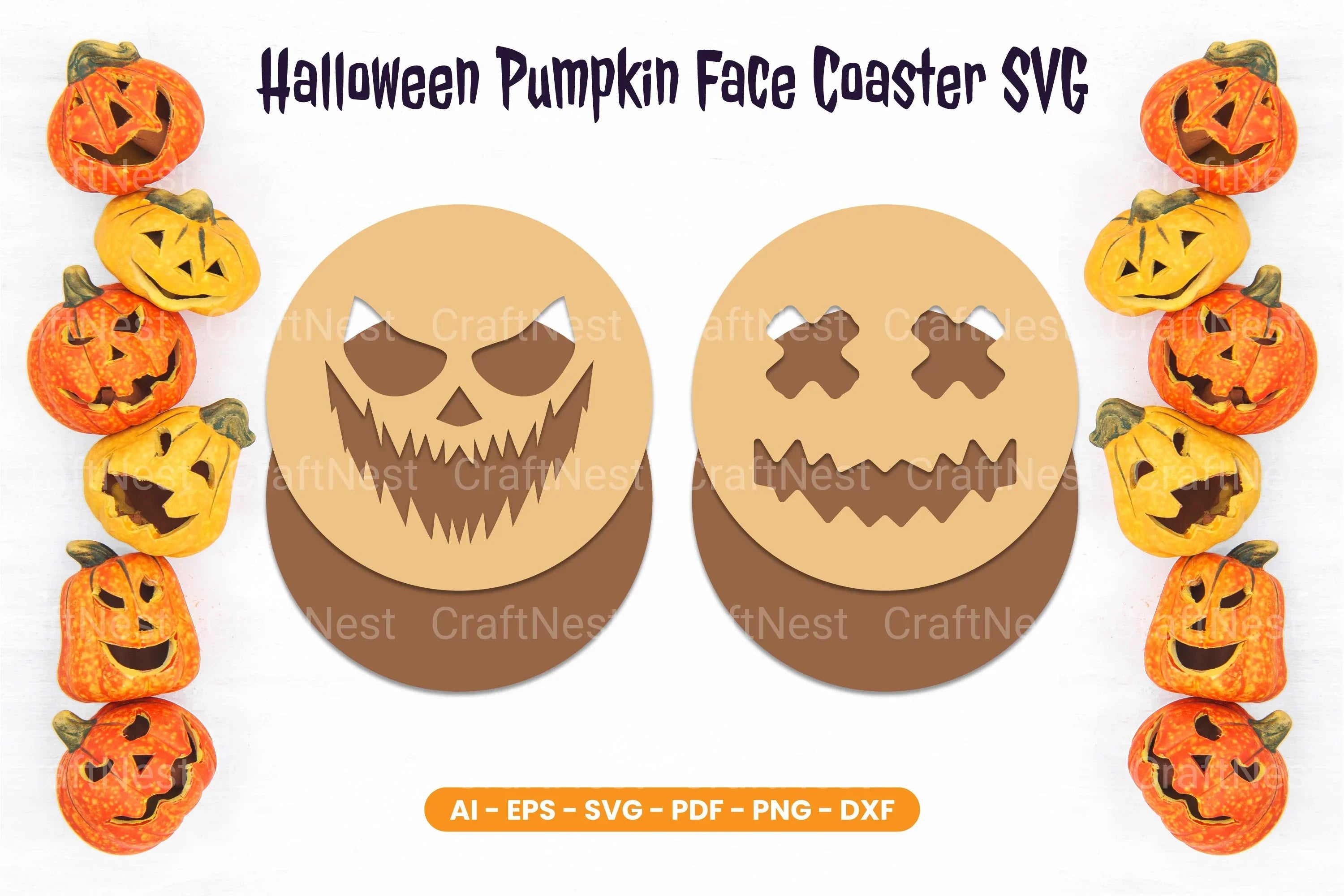Halloween Pumpkin Face Coaster SVG Bundle - Clipart Bundle - CraftNest - Digital Crafting and Art