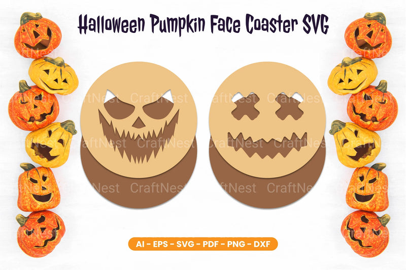 Halloween Pumpkin Face Coaster SVG Bundle - Clipart Bundle - CraftNest - Digital Crafting and Art