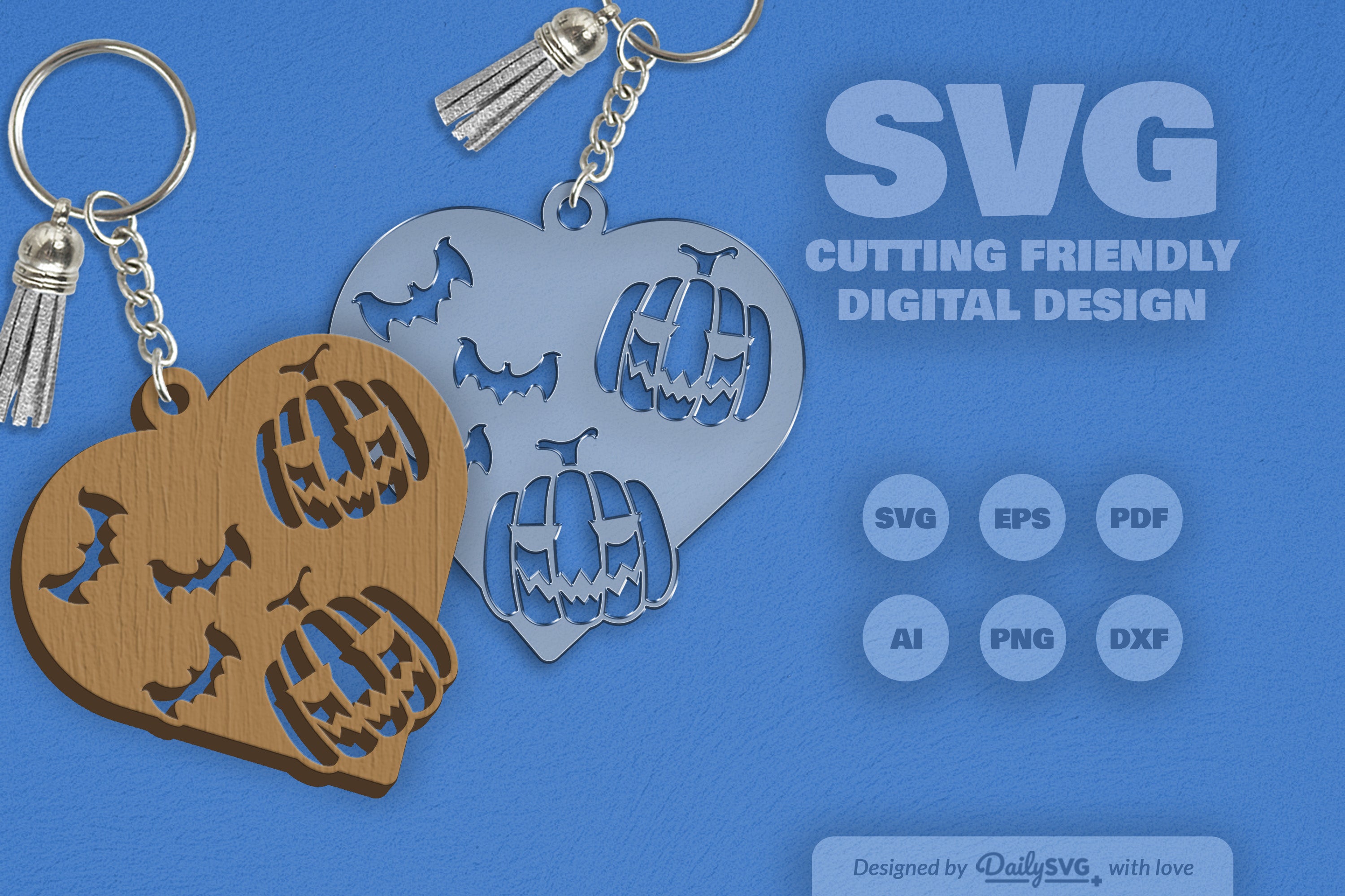 Halloween Pumpkin Heart Keychain Clipart SVG Bundle