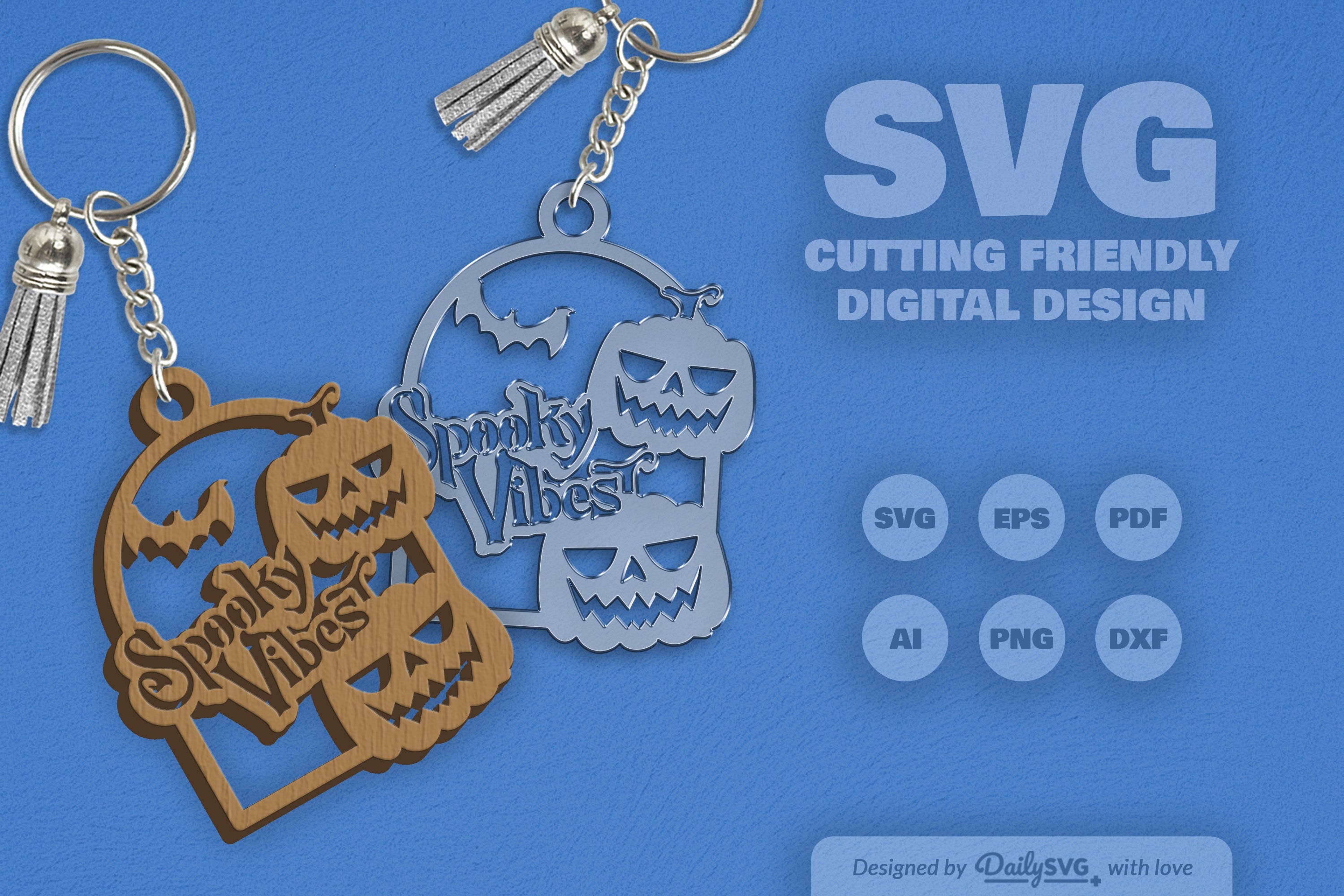 Halloween Pumpkin Spooky Vibes Keychain Clipart