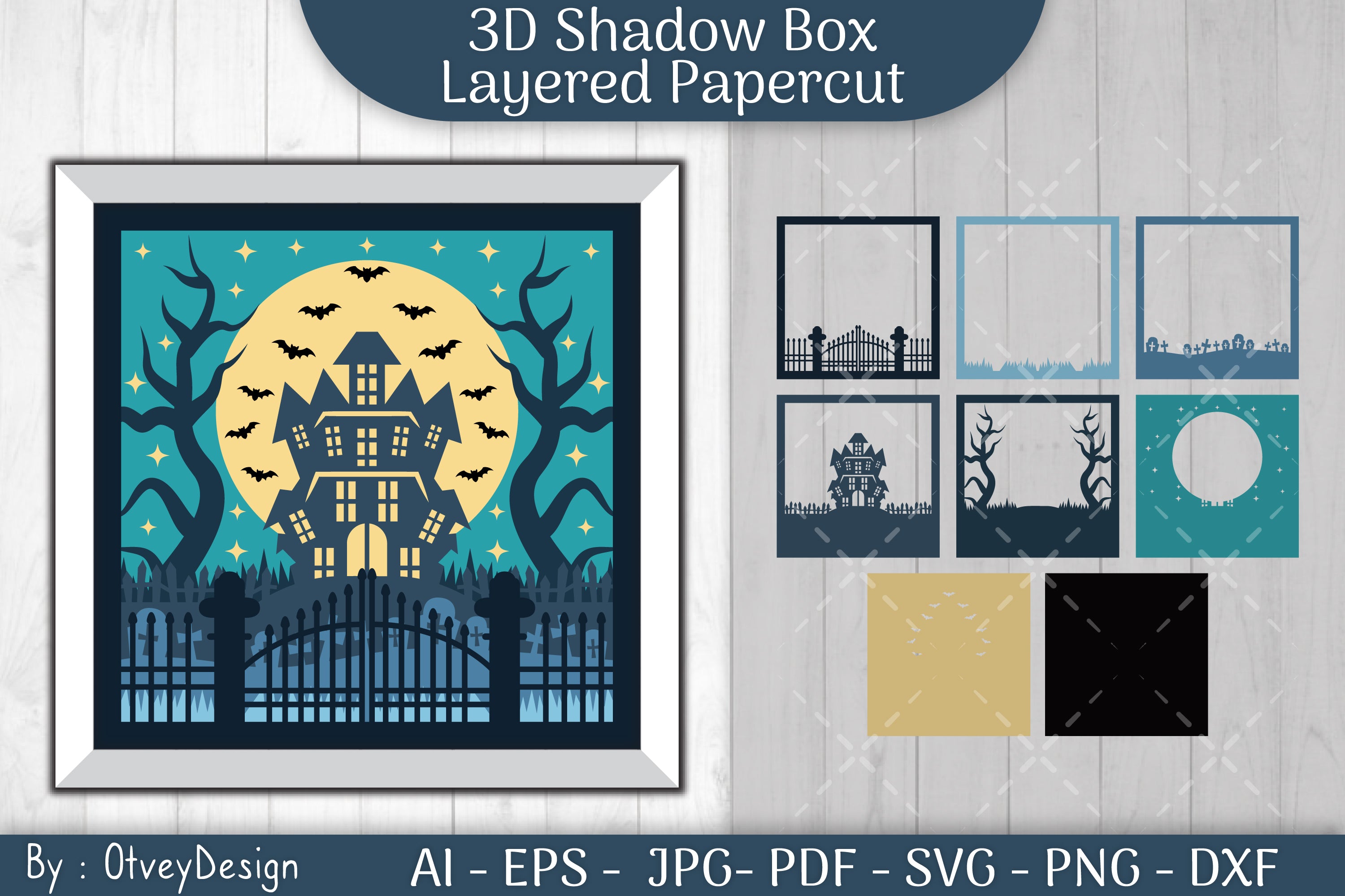 Halloween Scene 3D Layered Papercut Shadow Box SVG Bundle