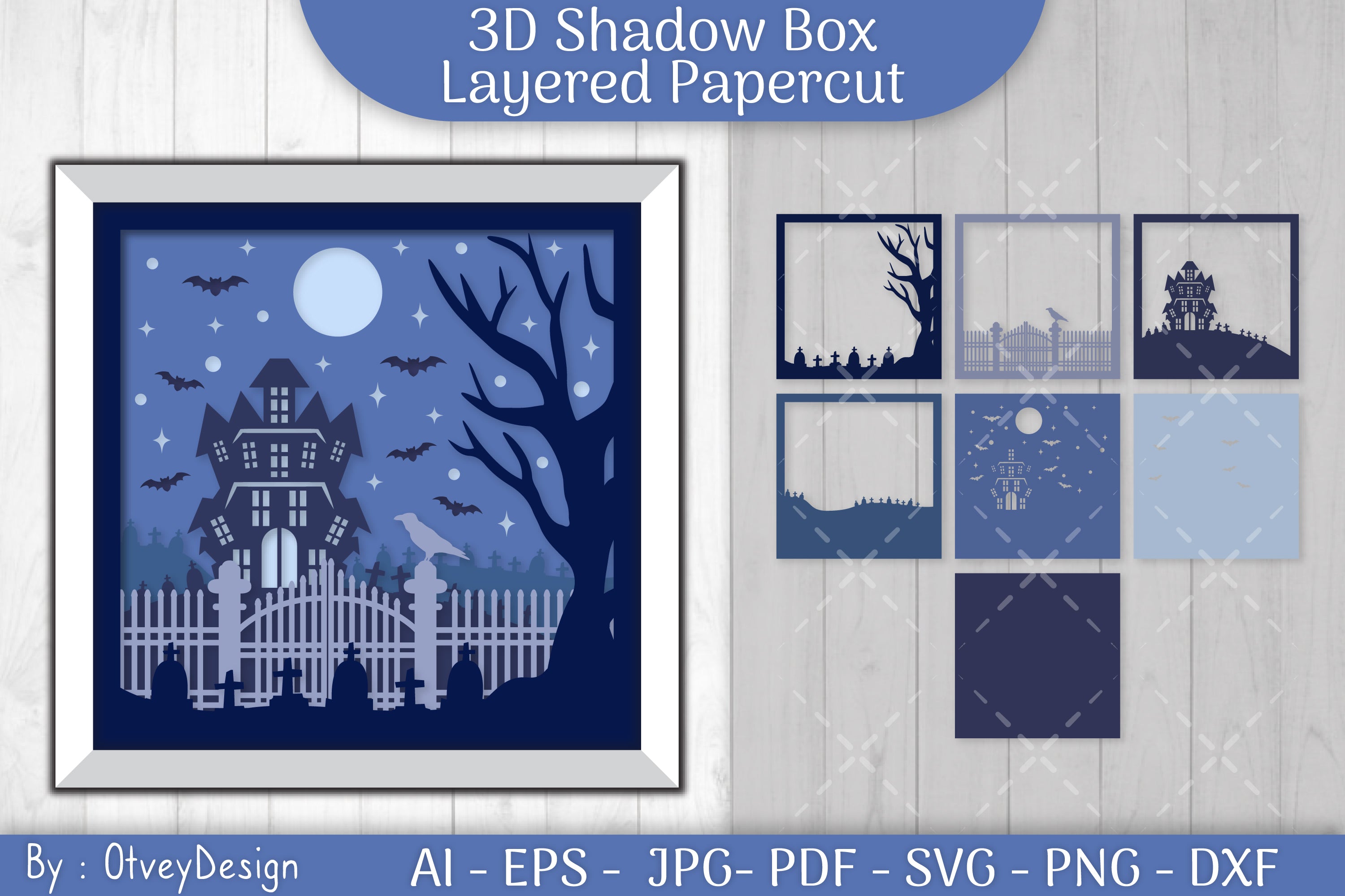 Halloween Scene 3D Layered Papercut Shadow Box SVG Bundle
