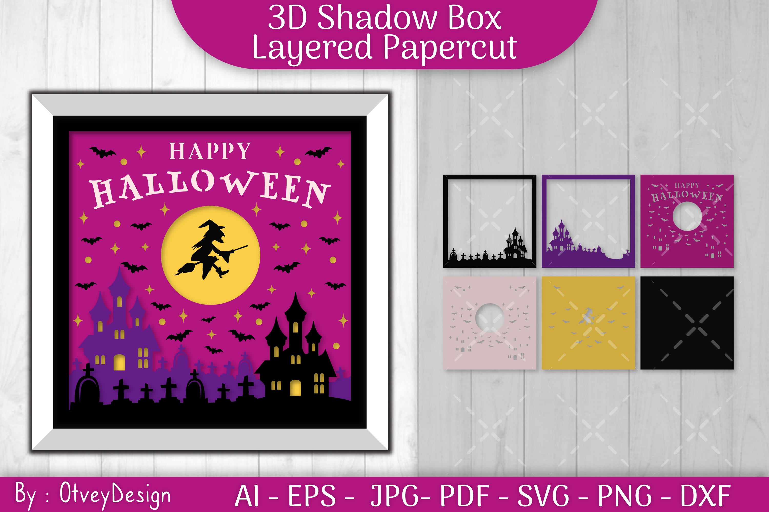 Halloween Scene 3D SVG Shadow Box Bundle