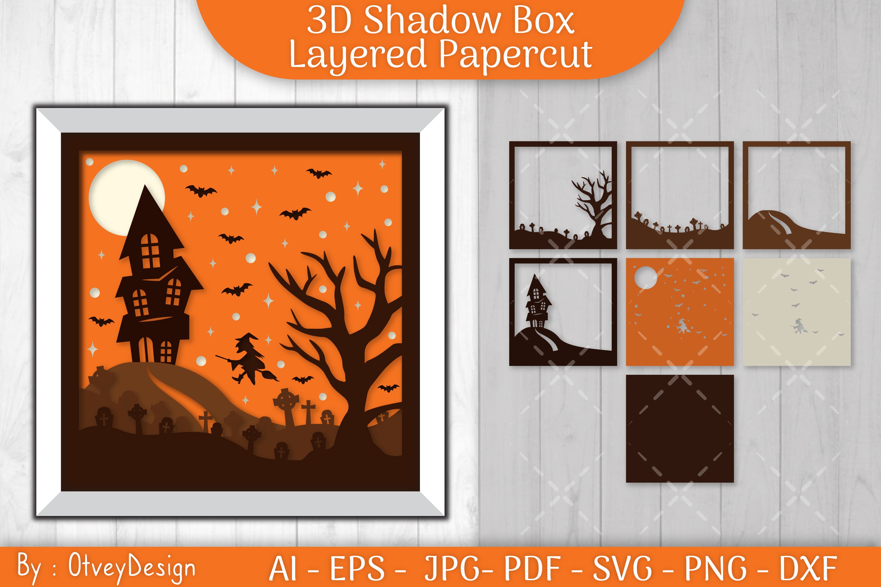 Halloween Scene 3D Shadow Box SVG Bundle