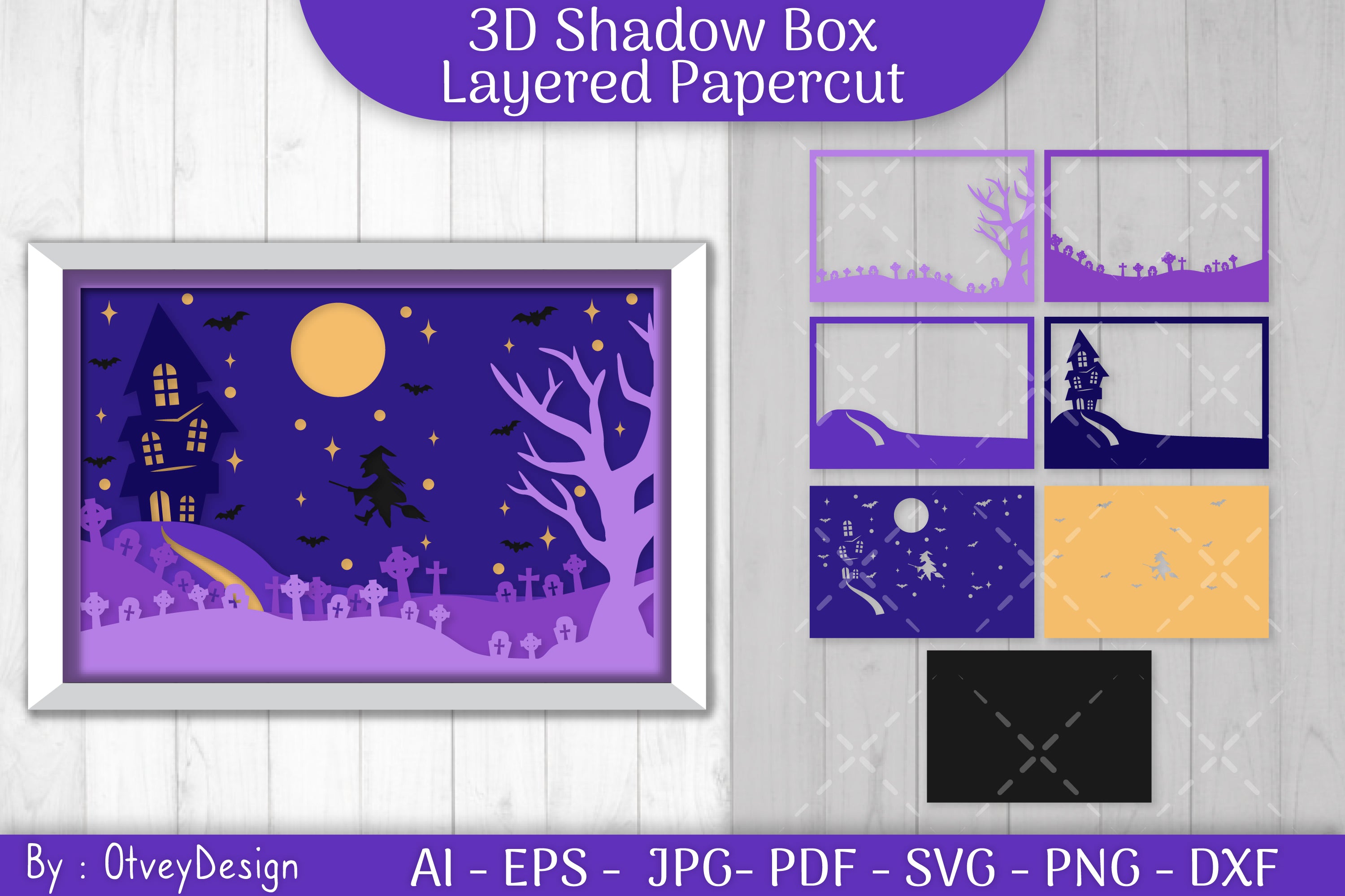 Halloween Scene 3D ShadowBox Layered Papercut SVG Bundle