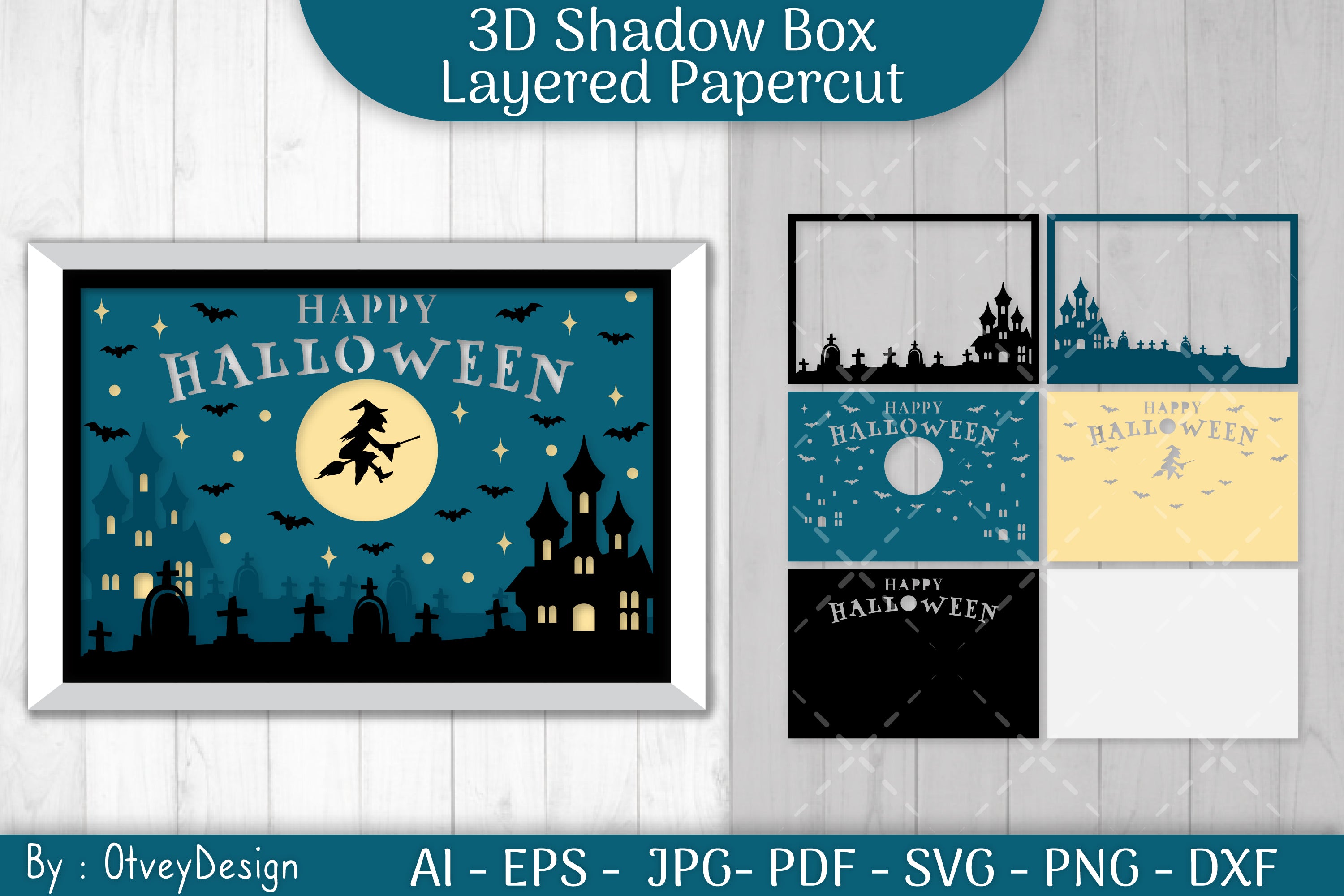 Halloween Scene 3D ShadowBox Layered Papercut SVG Bundle