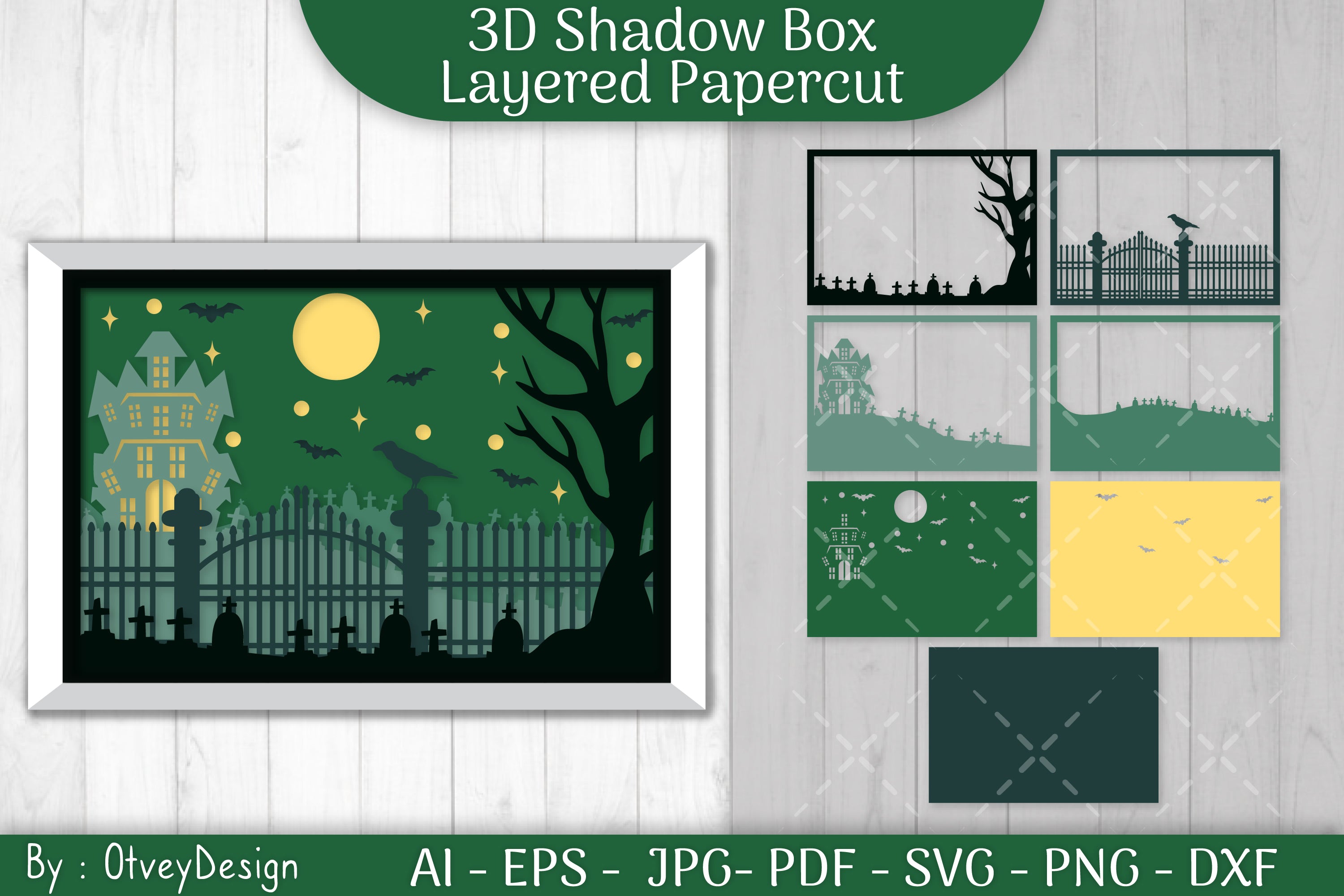 Halloween Scene 3D ShadowBox Layered Papercut SVG Bundle