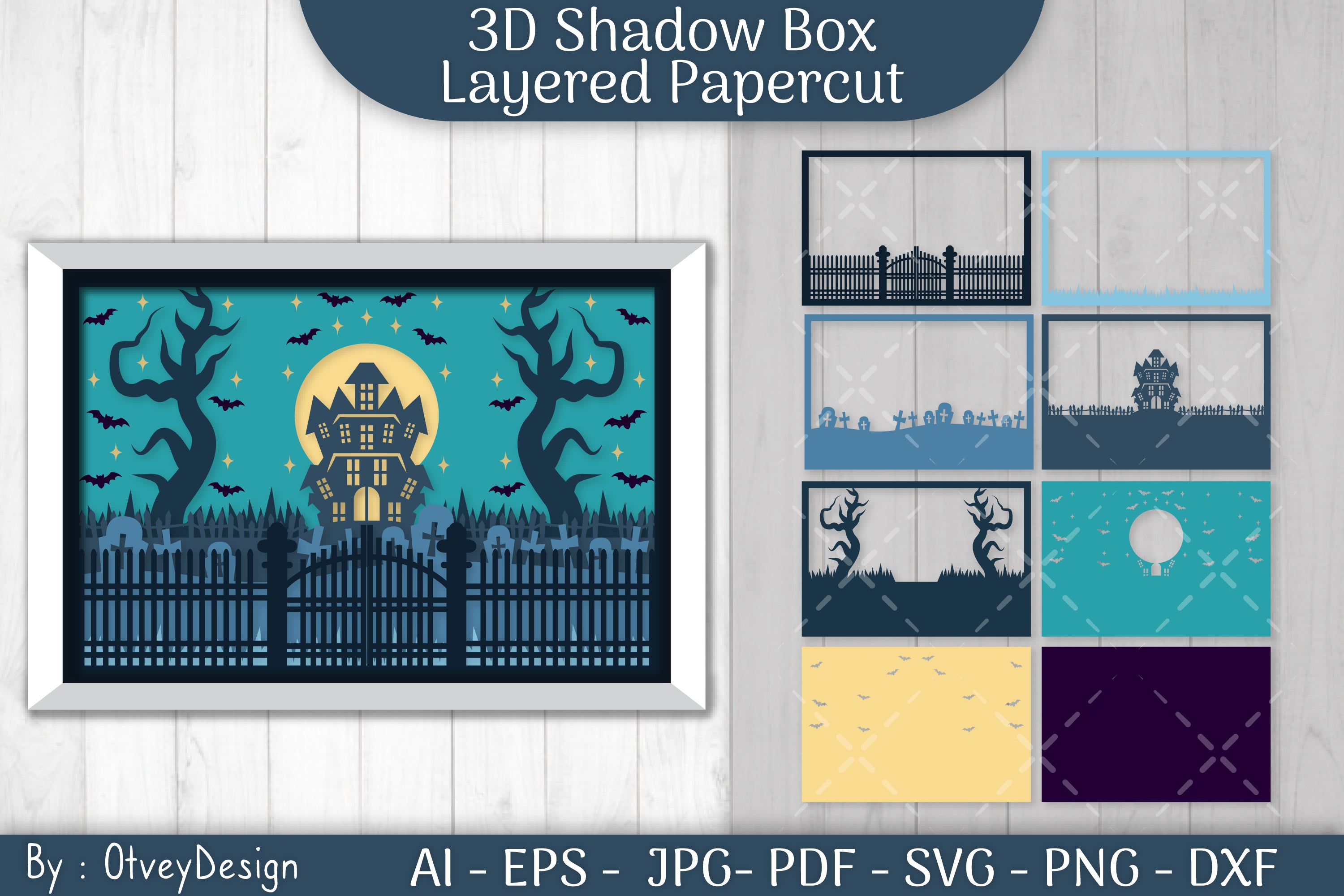 Halloween Scene 3D ShadowBox Layered Papercut SVG Bundle