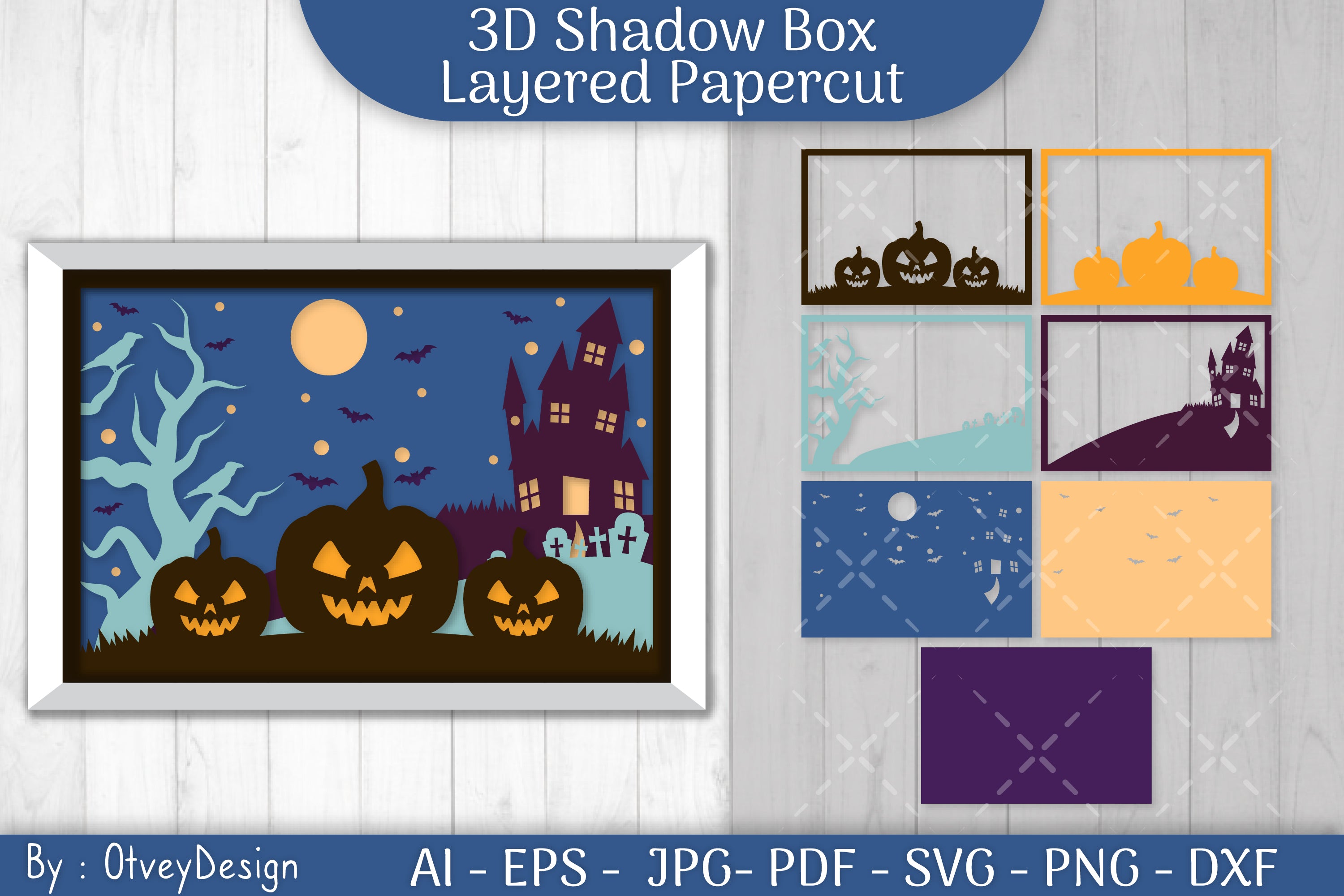 Halloween Scene 3D ShadowBox Layered Papercut SVG Bundle