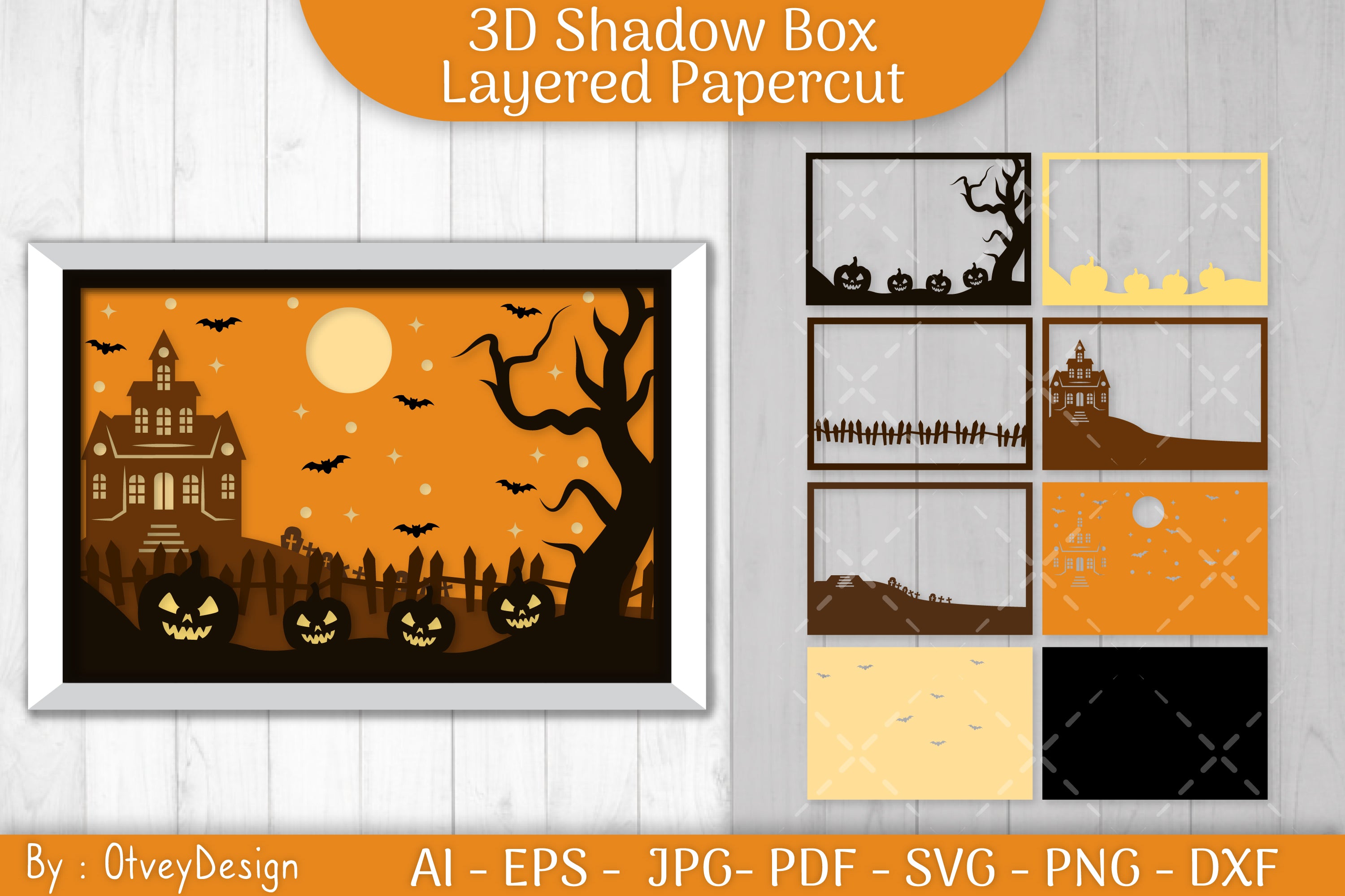 Halloween Scene 3D ShadowBox Layered Papercut SVG Bundle