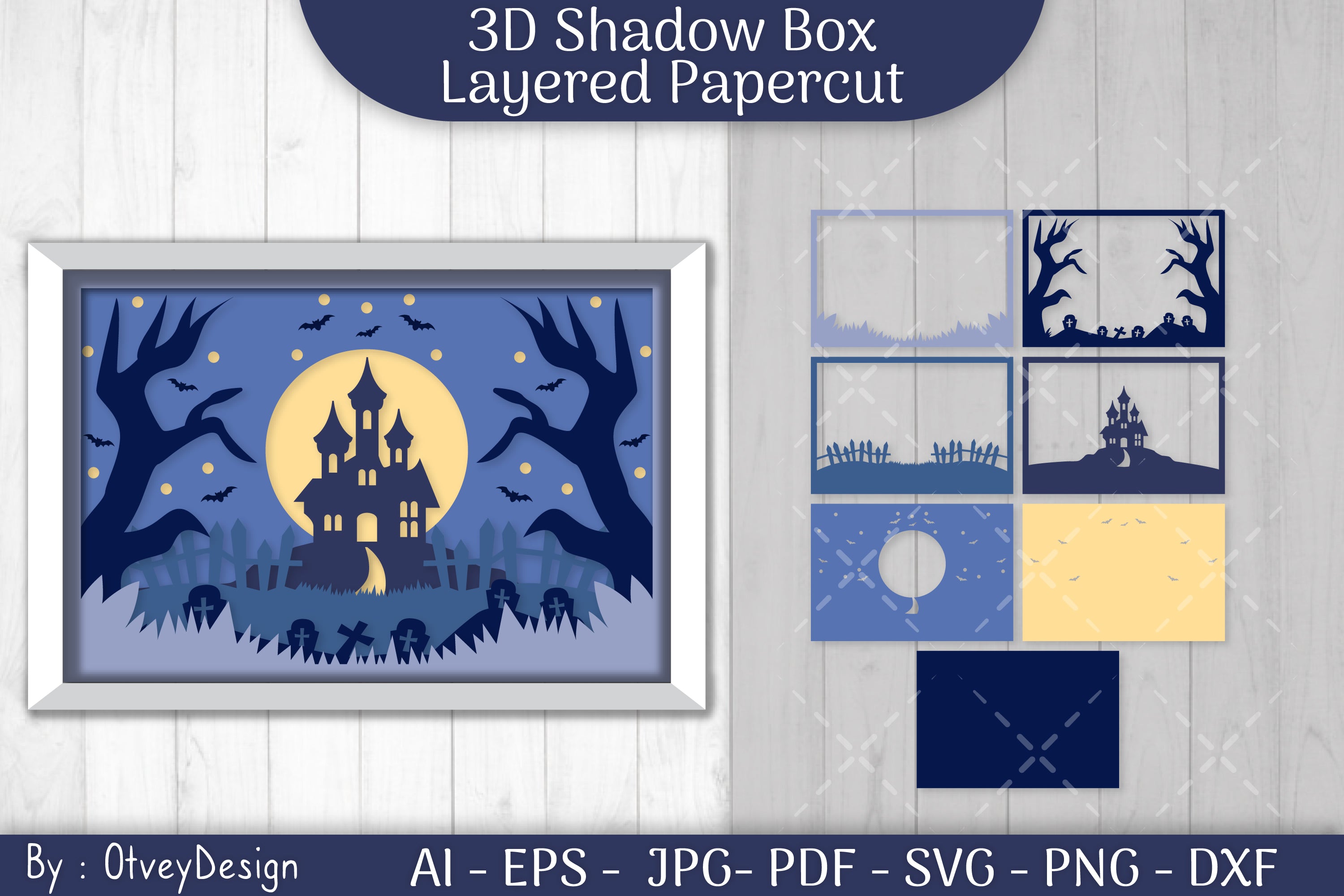 Halloween Scene 3D ShadowBox Layered Papercut SVG Bundle