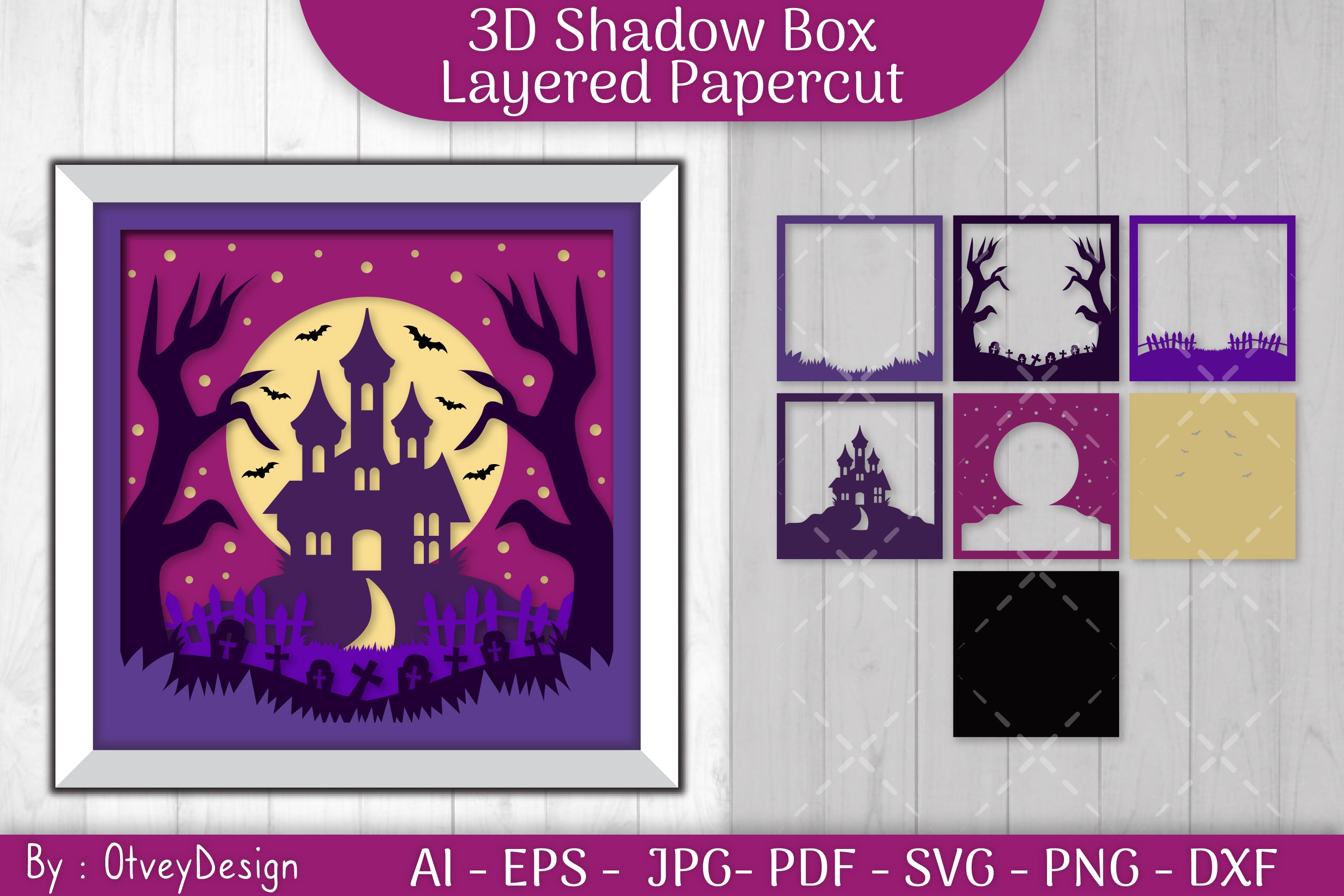 Halloween Scene 3D ShadowBox Layered Papercut SVG Bundle