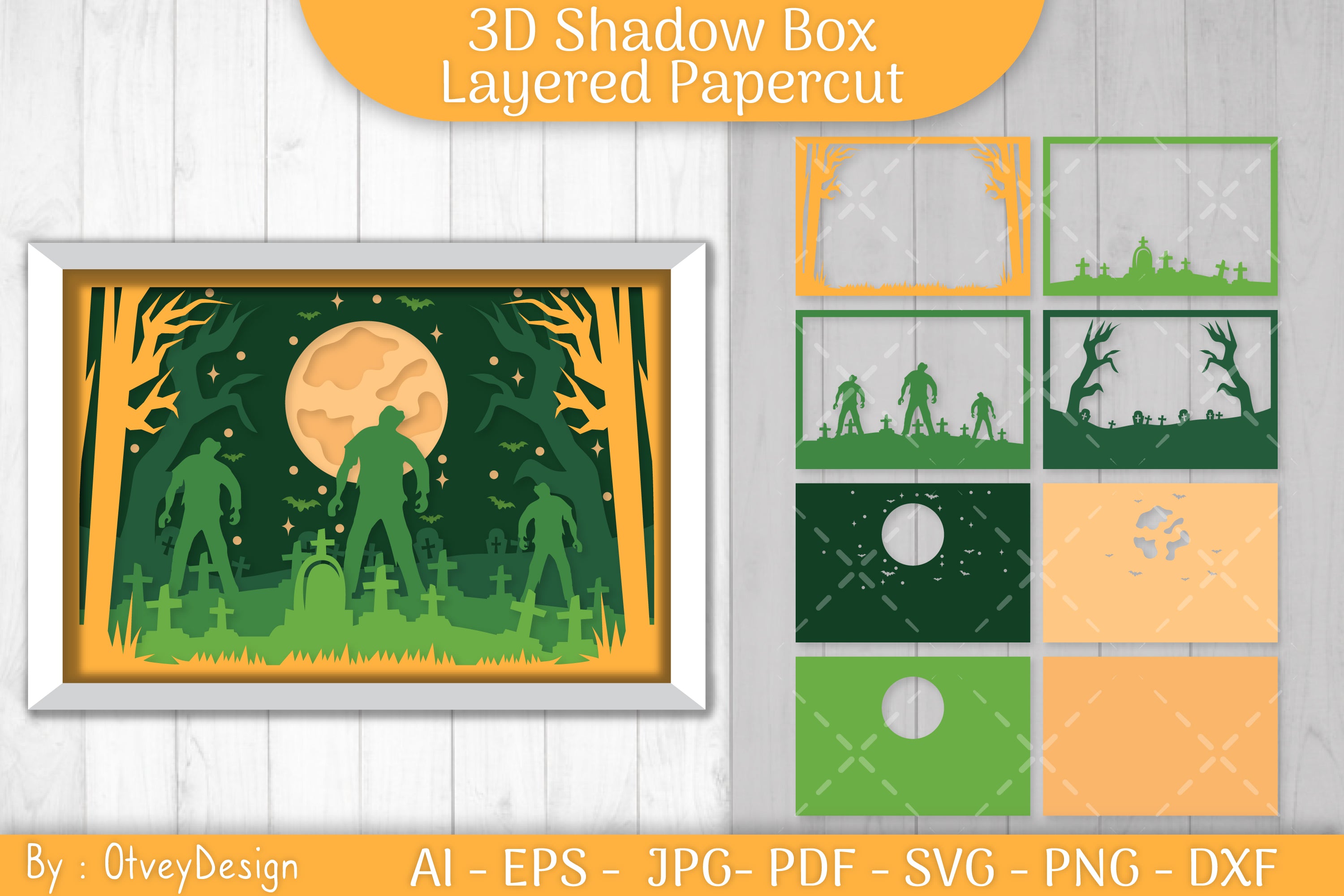 Halloween Scene 3D ShadowBox Layered Papercut SVG Bundle