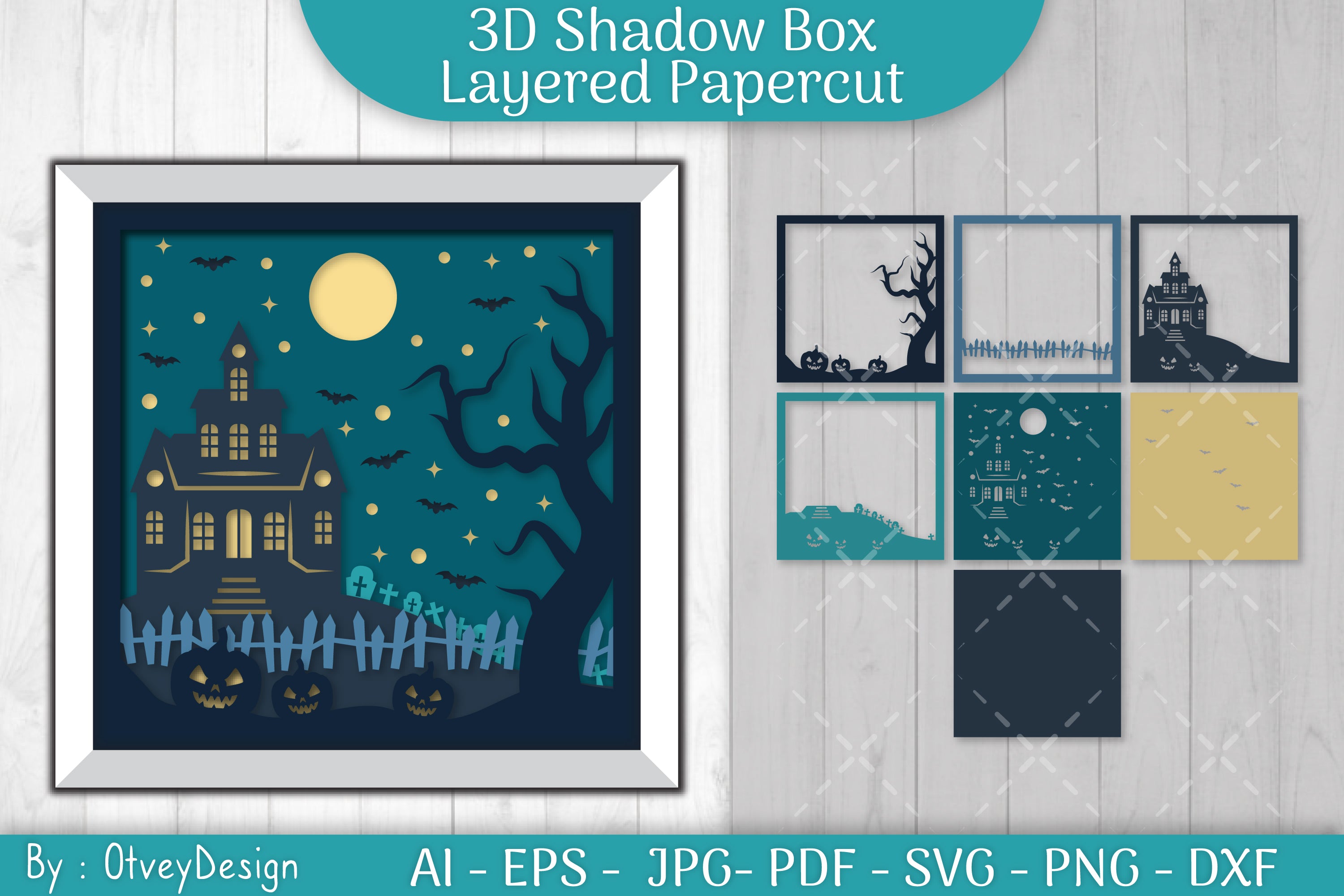 Halloween Scene 3D ShadowBox Layered Papercut SVG Bundle