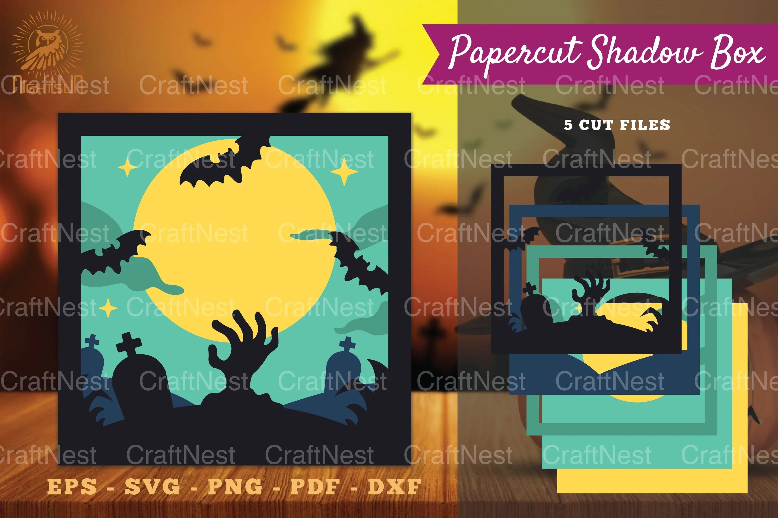 Halloween Scene Papercut Shadow Box SVG Bundle - CraftNest - Digital Crafting and Art