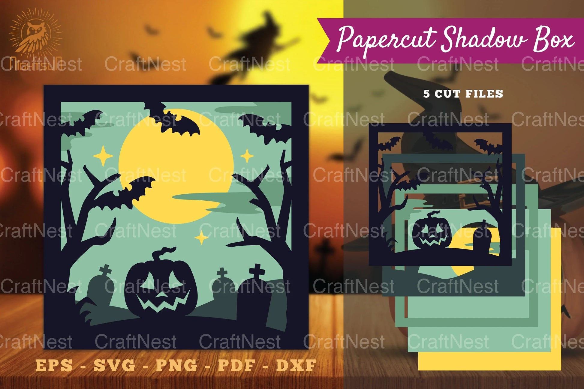 Halloween Scene Papercut Shadow Box SVG Bundle - CraftNest - Digital Crafting and Art