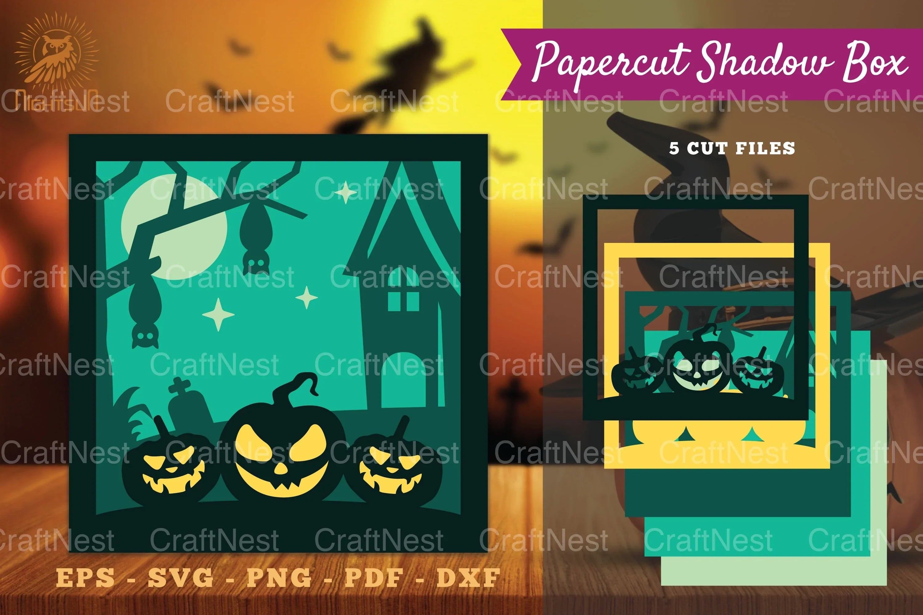 Halloween Scene Papercut Shadow Box SVG Bundle - CraftNest - Digital Crafting and Art