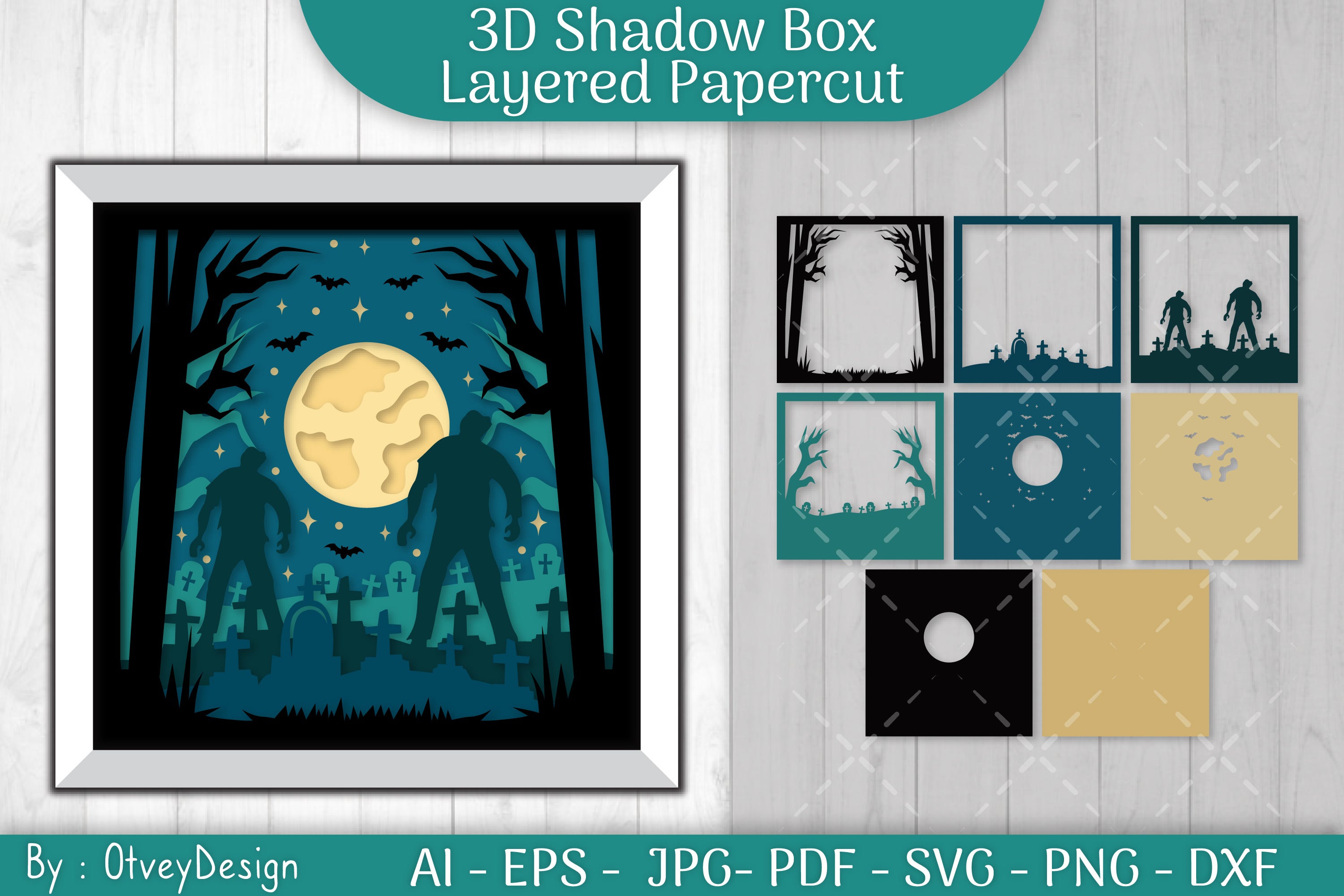 Halloween Zombie 3D Shadow Box SVG Bundle