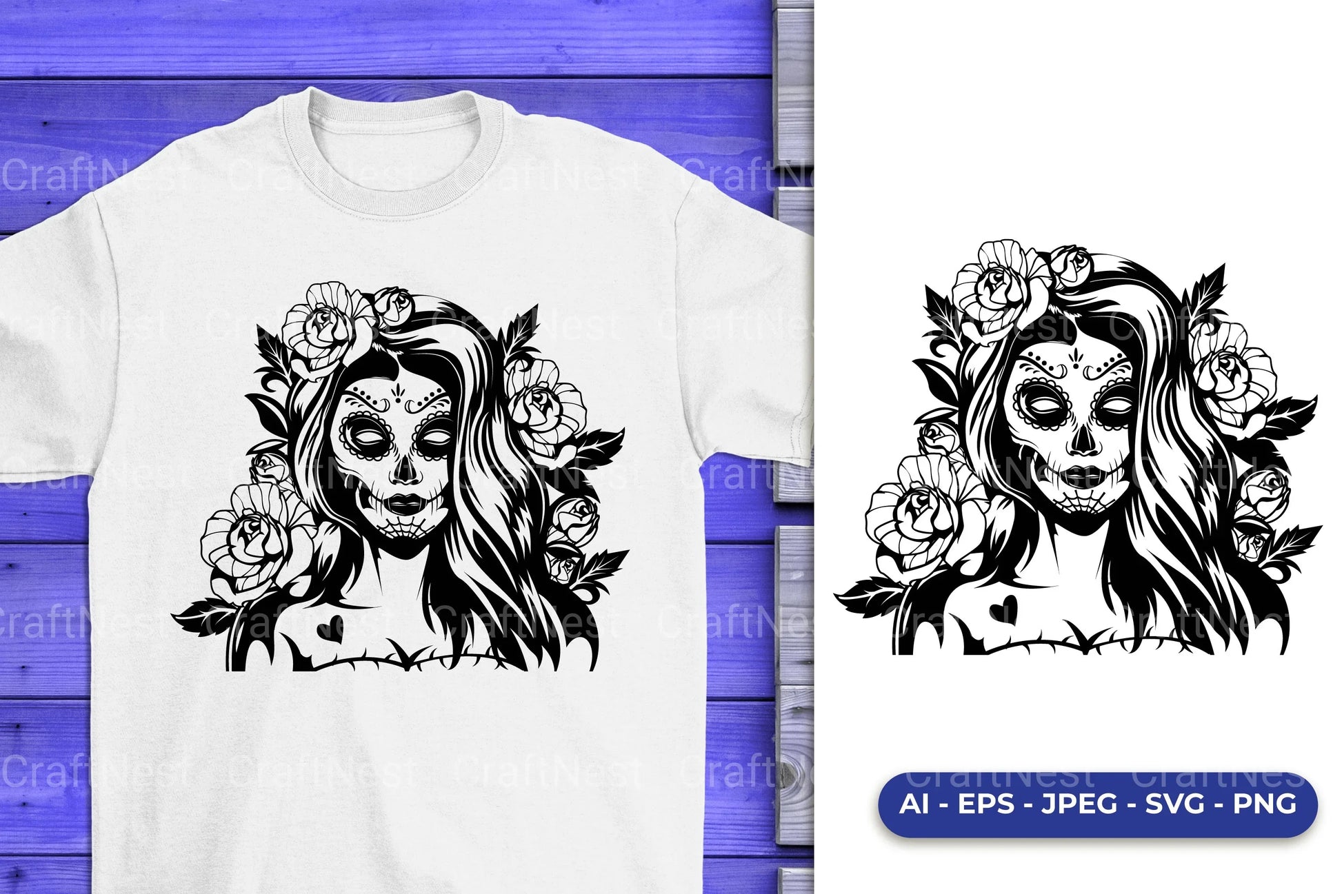 Halloween Sugar Girl with Flower SVG Bundle - CraftNest - Digital Crafting and Art